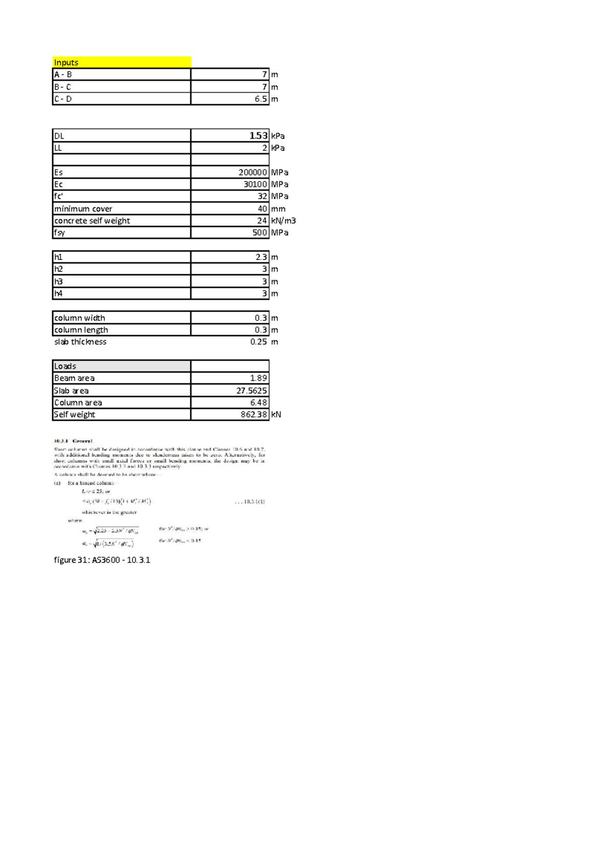 Column Design - Inputs for DL & LL in Concrete Structures - Studocu