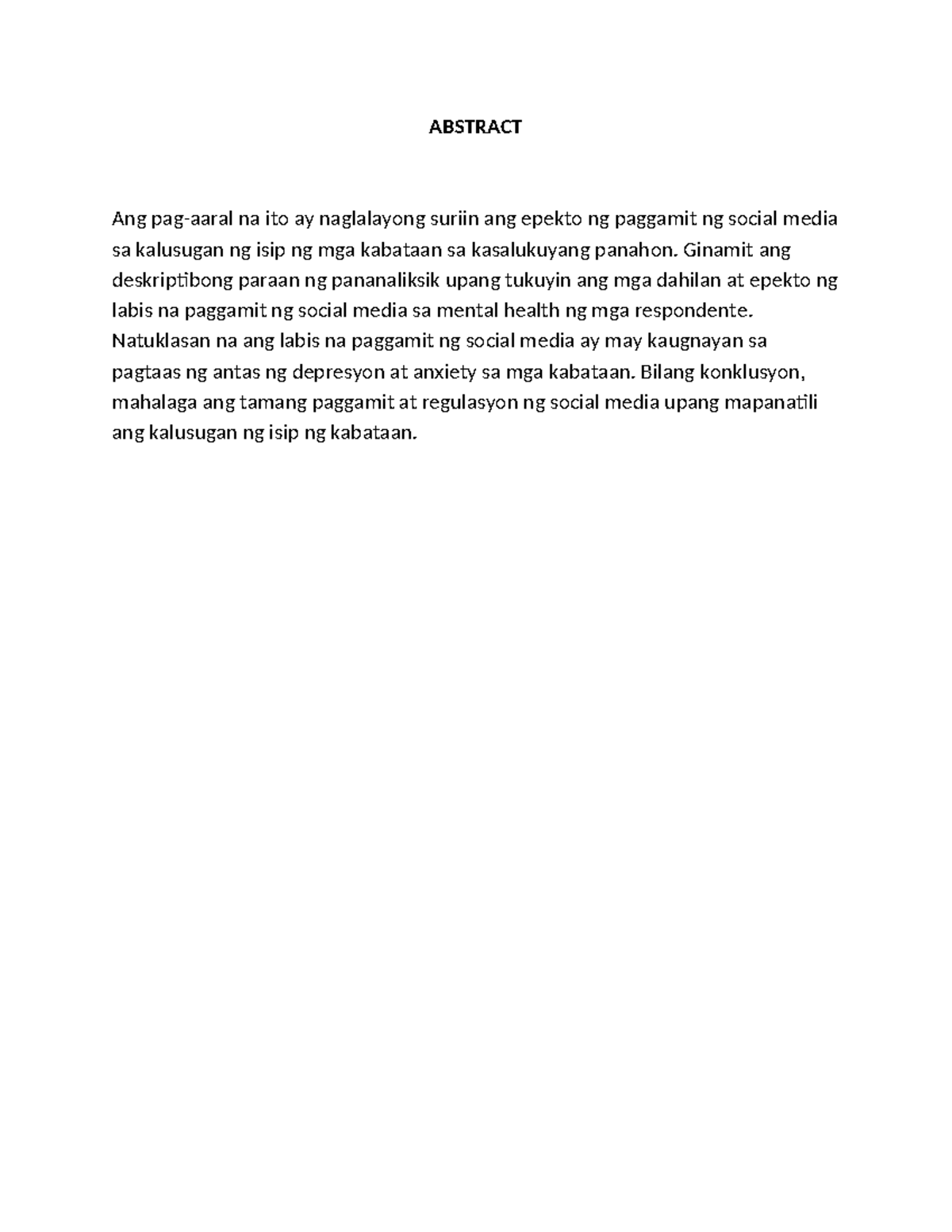 Abstract-WPS Office - to study hard - ABSTRACT Ang pag-aaral na ito ay ...