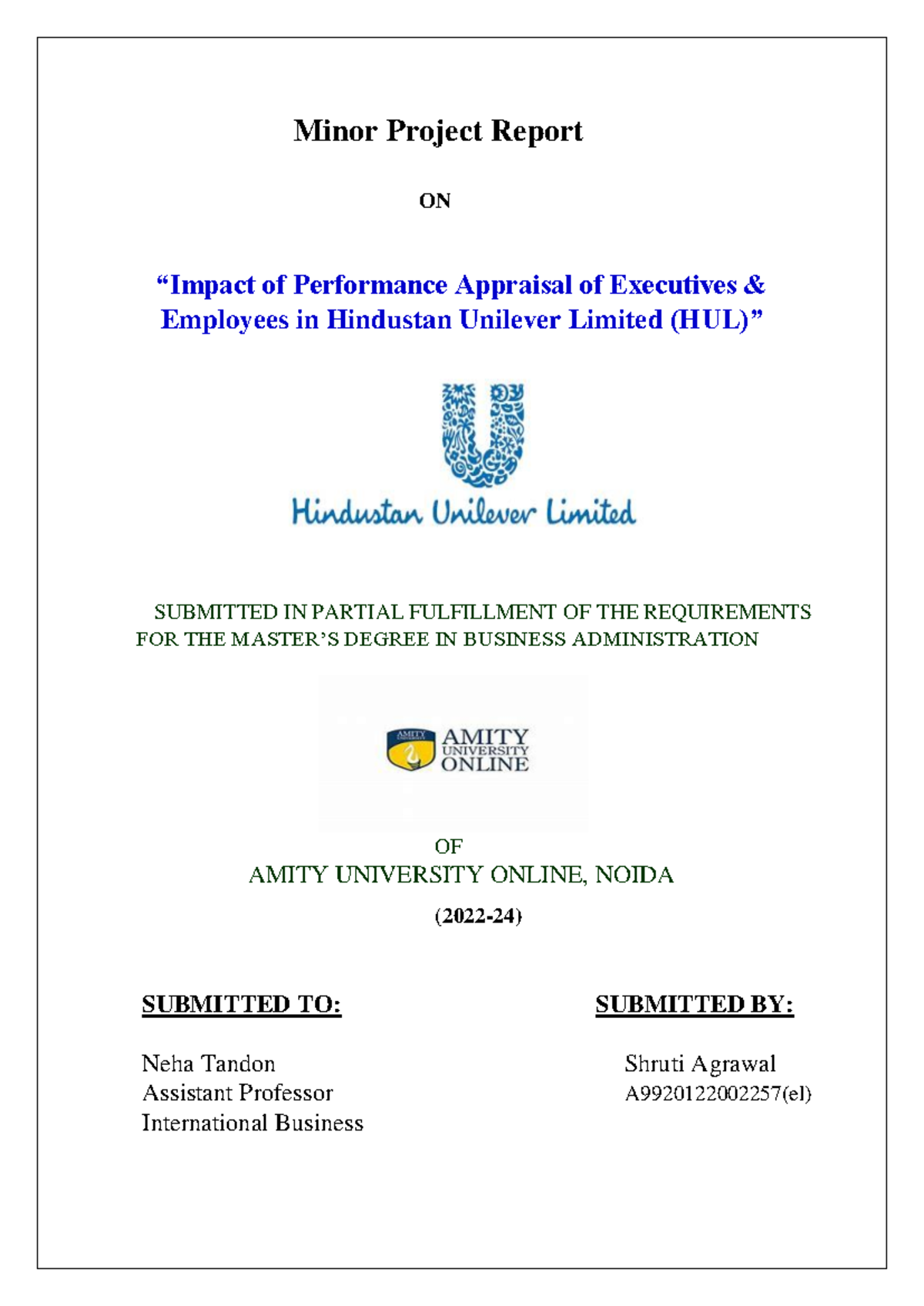 Minor Project Report: Impact of Performance Appraisal at HUL - MBA 2022 ...