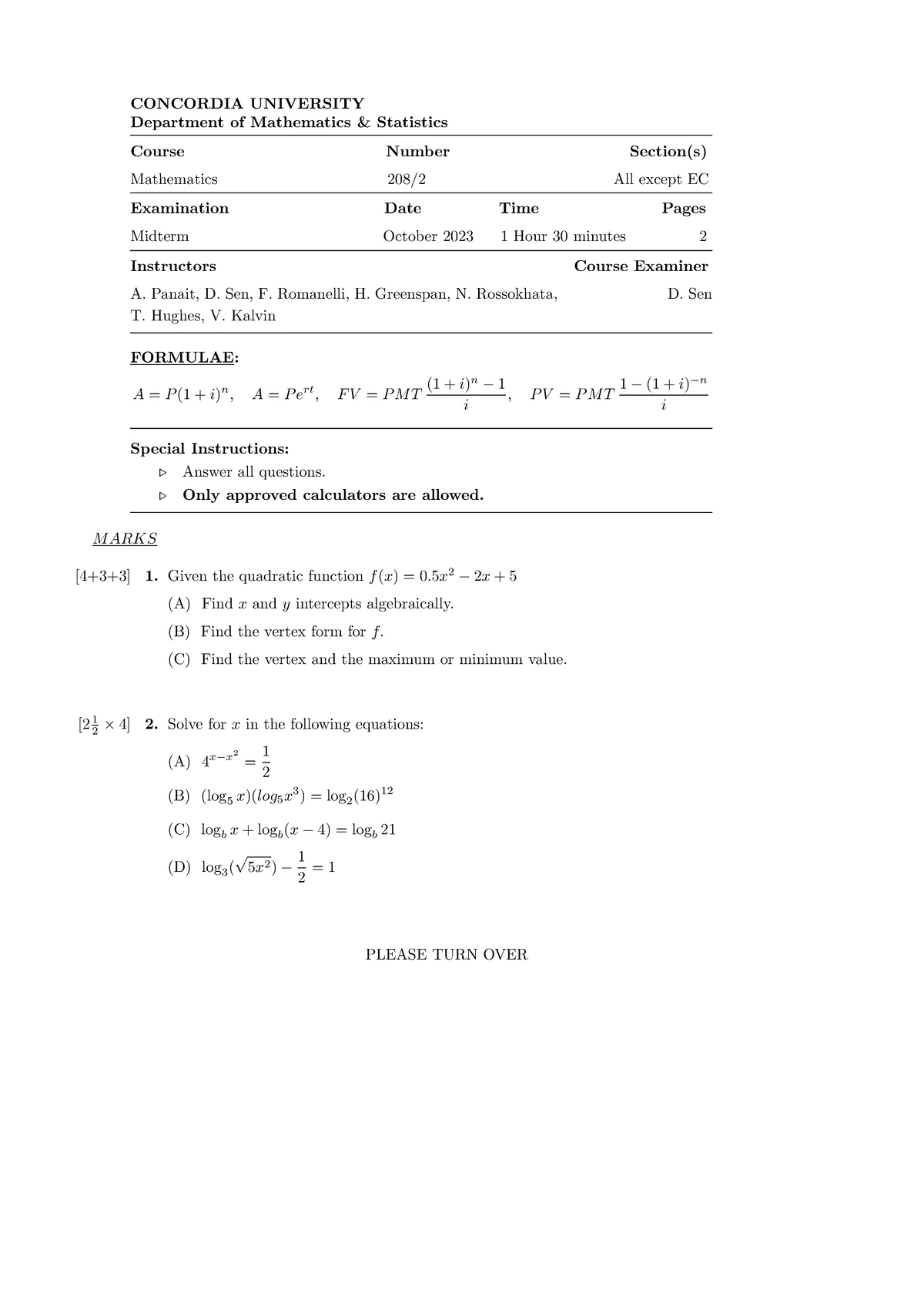 Math 209 Midterm Exam Fall 2023 - Limits and Derivatives - Studocu