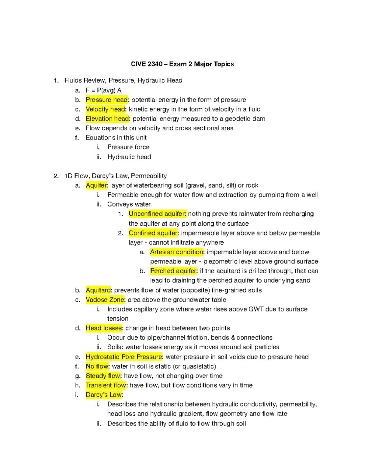 CIVE 2340 – Geotechnical Engineering Exam 2 Review and Preparation ...