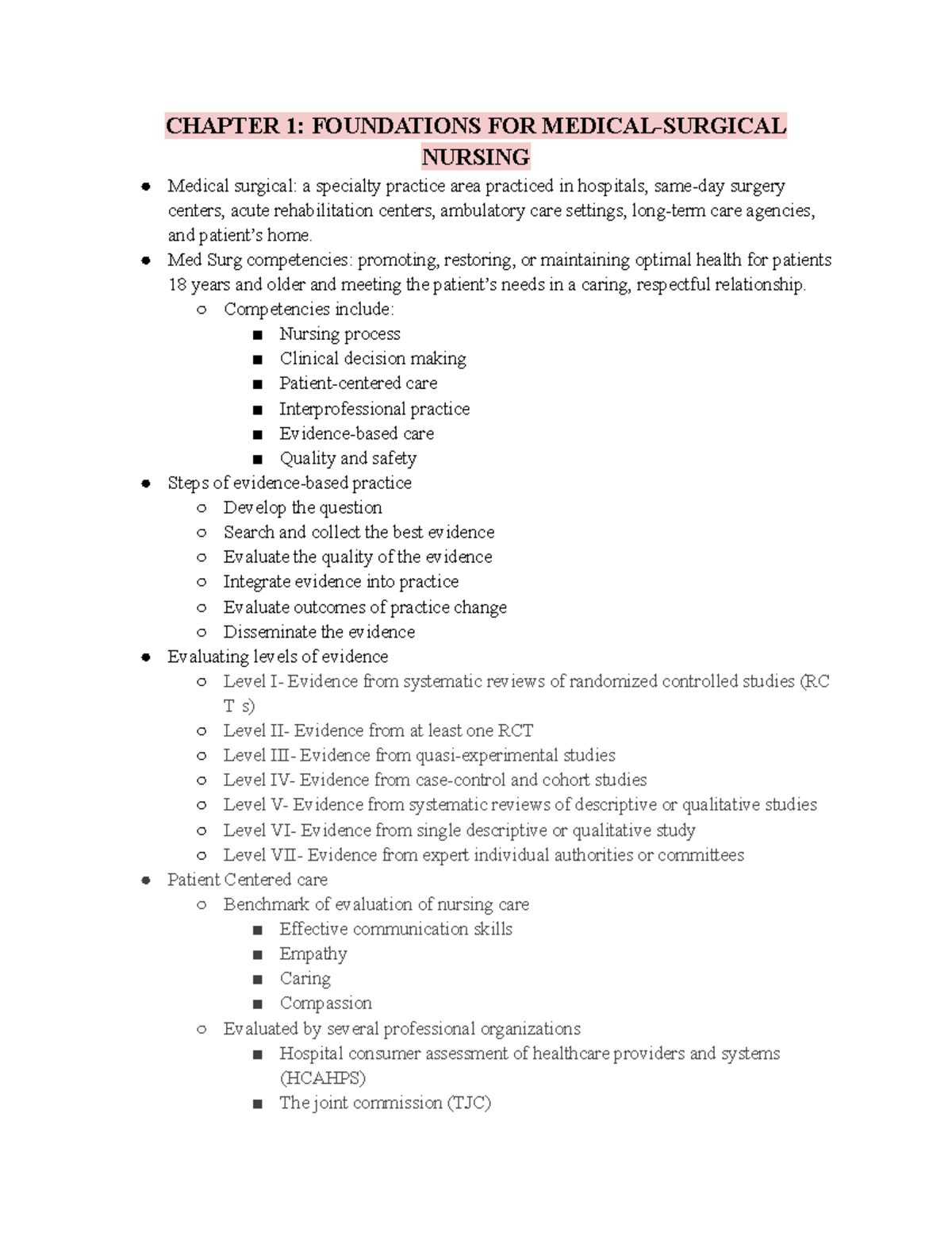 Foundations for Nursing: Medical Surgical and Interprofessional ...
