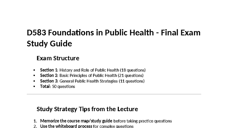 D583 Foundations in Public Health Final Exam Study Notes Guide - Studocu