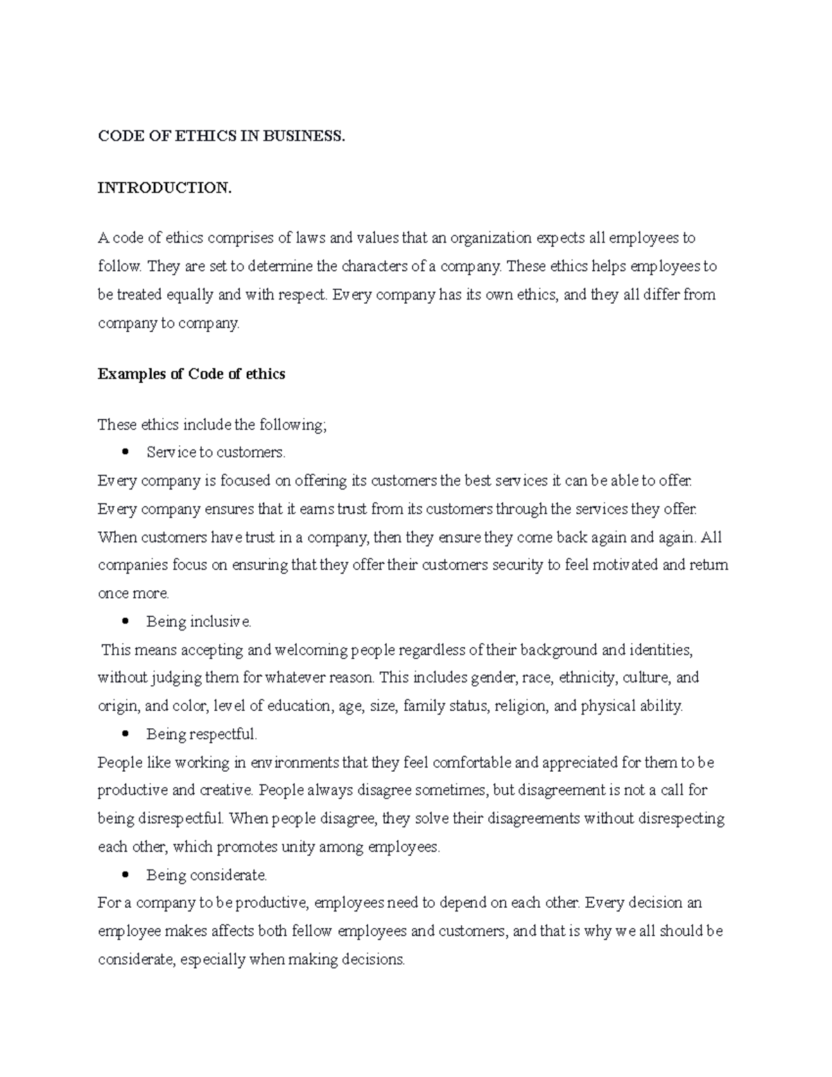Business Ethics: A Comprehensive Code of Ethics Analysis - Studocu