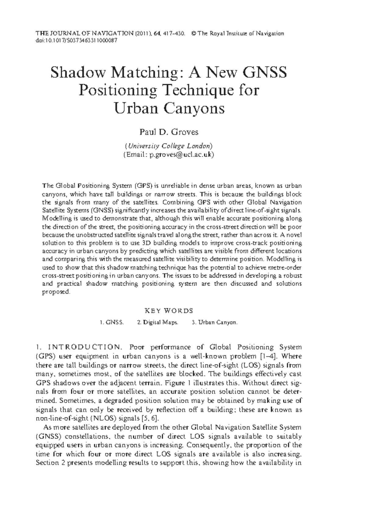 JNav 1308009: Shadow Matching GNSS Positioning in Urban Canyons (2011 ...