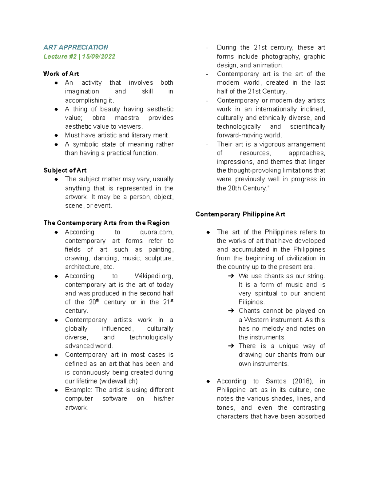 ART APP 2-4: Overview of Contemporary and Philippine Art - Studocu