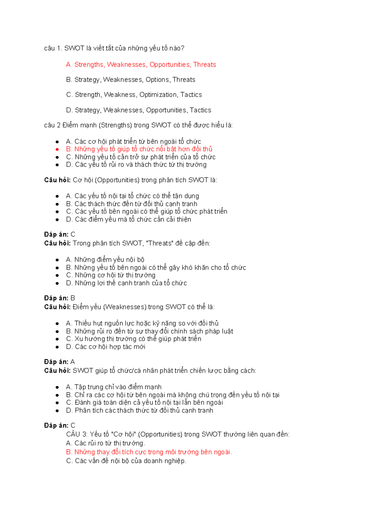 SWOT Analysis Questions and Answers Document - Studocu