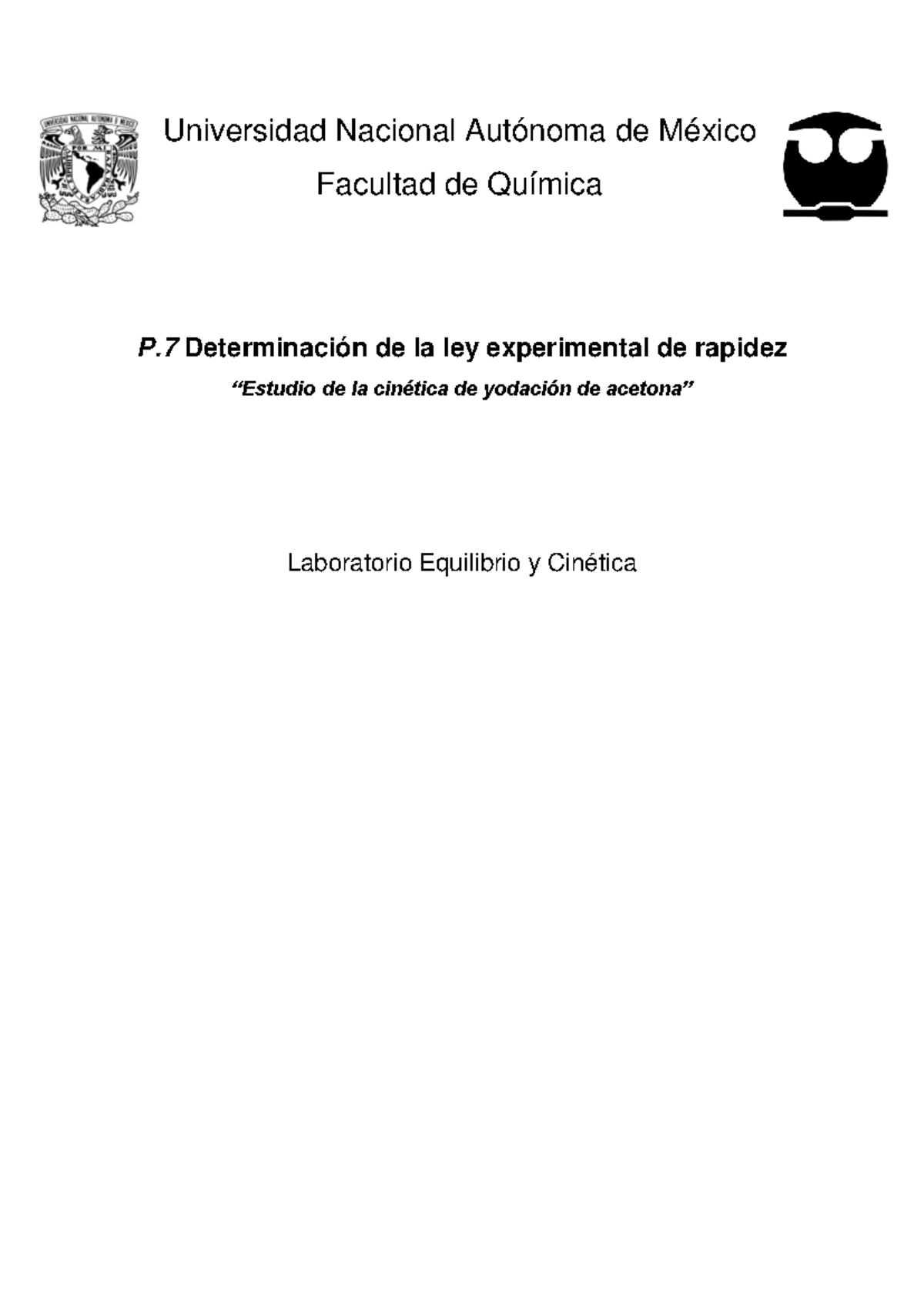 P7 Lab.E - Ley Experimental de Rapidez en la Cinética de Yodación - Studocu