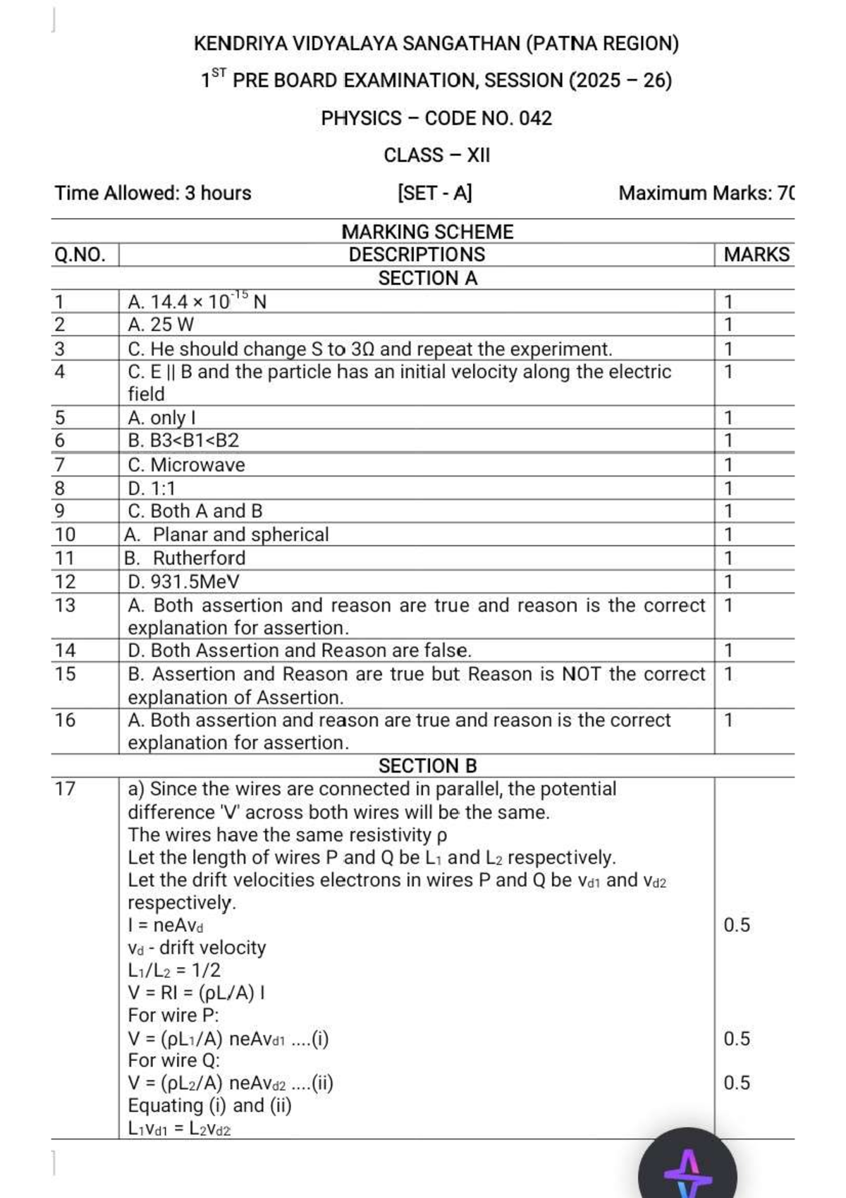 KVS Patna Region Class XII Physics 1st Pre Board Exam 2025-26 - Studocu