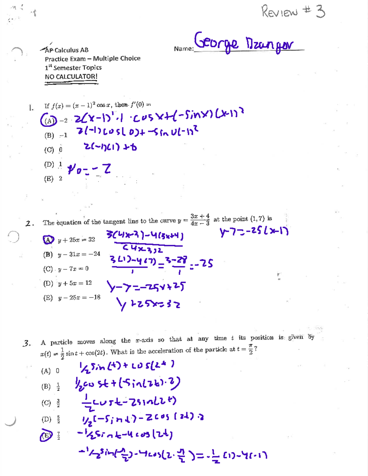 Calculus S1 Review #3 - Key Concepts and Problem Solving Techniques ...