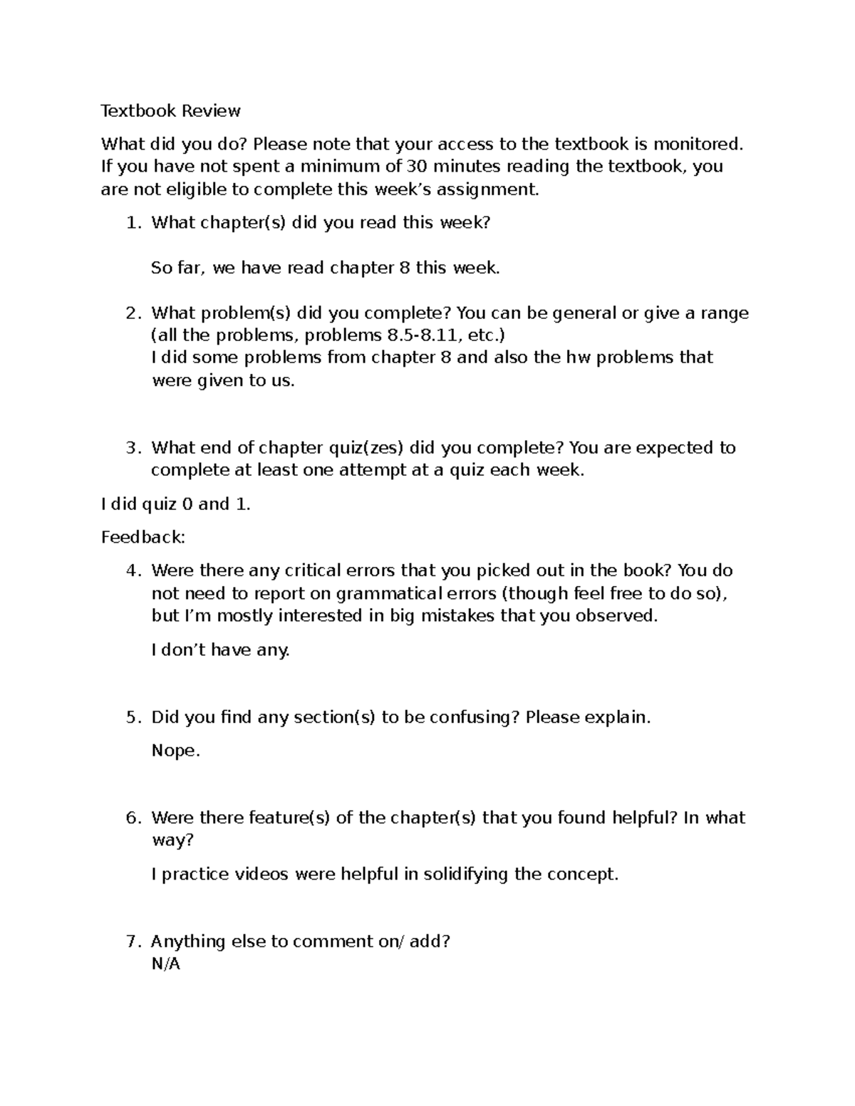 Textbook Review for Chapter 8 - HW & Quizzes Completed - Studocu
