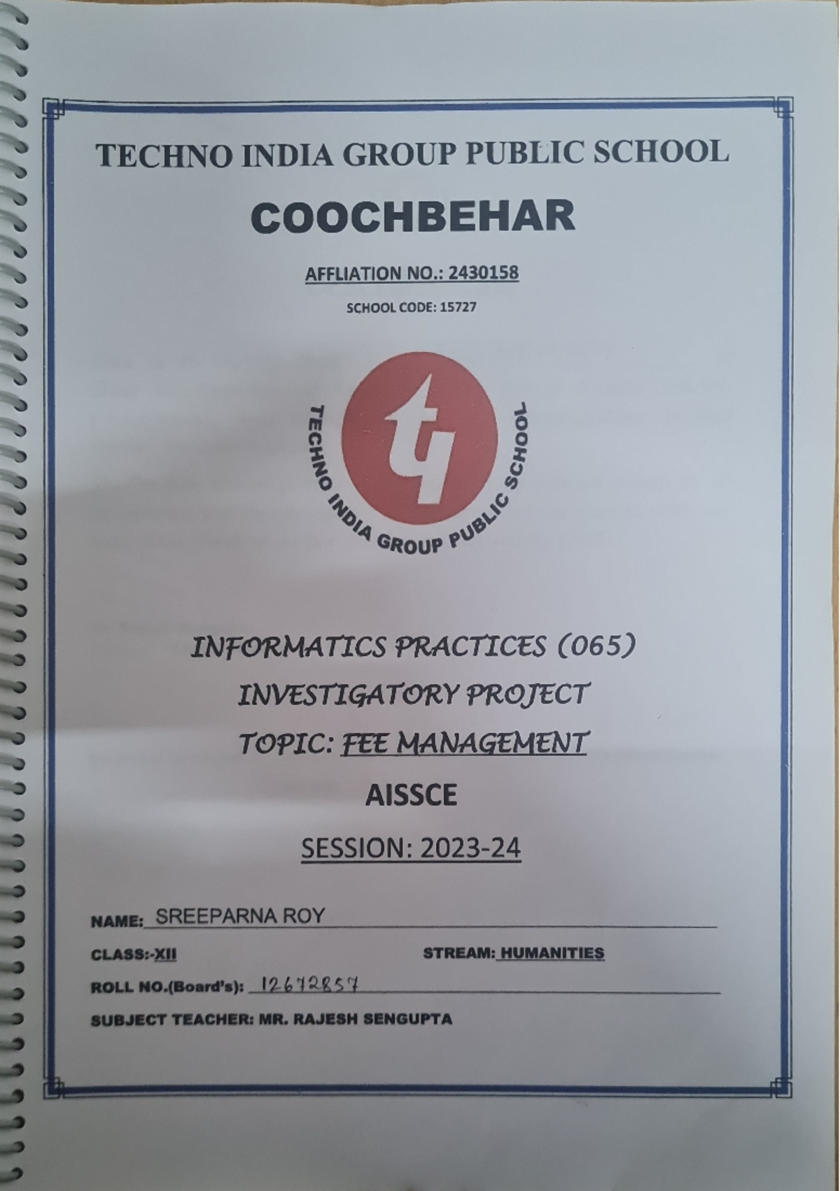 Fees Management System Project - Class 12 Informatics Practices 349 ...