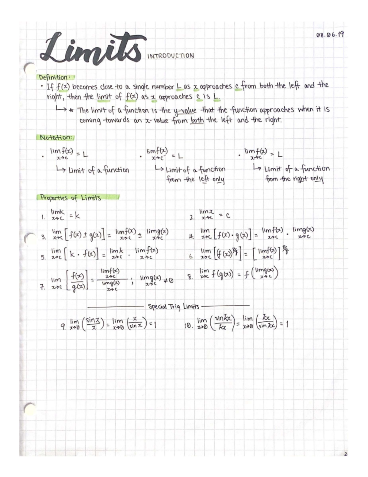 Limits and Continuity Notes (Course Code: 23.06.19) - Studocu