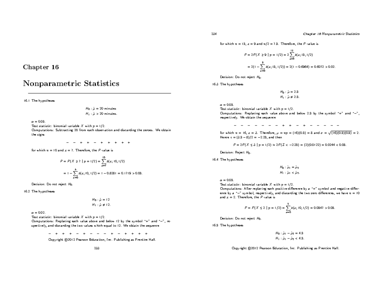 Statnon Solution Walpole Midterm Quiz 1 on Nonparametric Statistics ...
