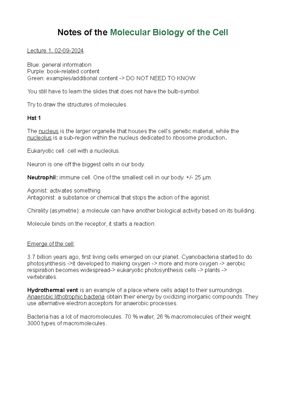 MBOC1 - Lecture Notes on Molecular Biology of the Cell - Studeersnel