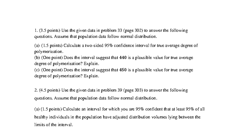 Homework #9: Confidence Intervals & Predictions in Statistics - Studocu