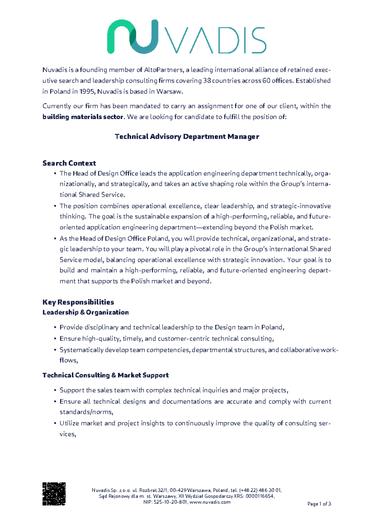 Technical Advisory Department Manager Search - Nuvadis Role Overview ...