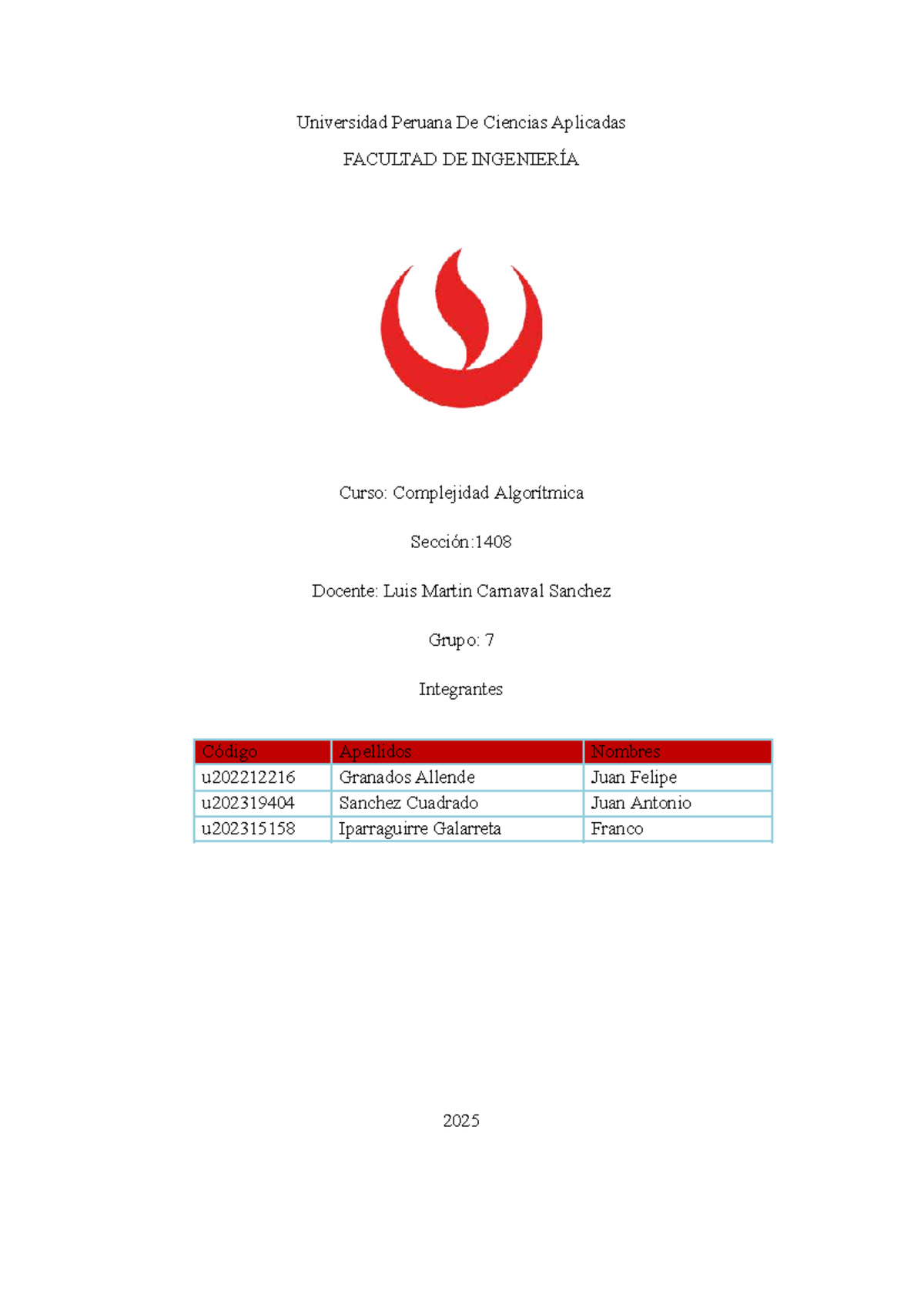 Trabajo Final de Complejidad Algorítmica - Sección 1408 - Document Preview