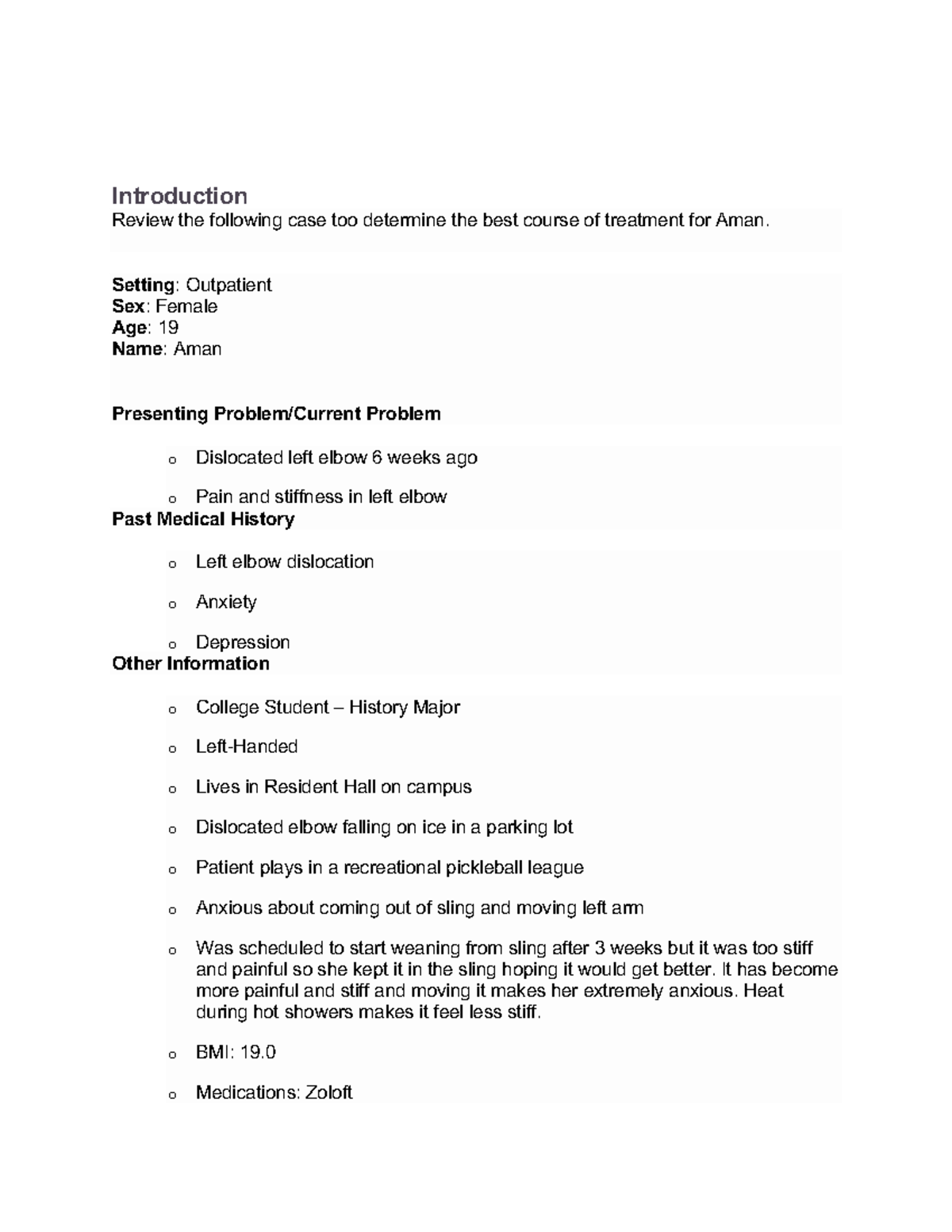 Treatment Plan for Aman: Addressing Left Elbow Dislocation in PT - Studocu