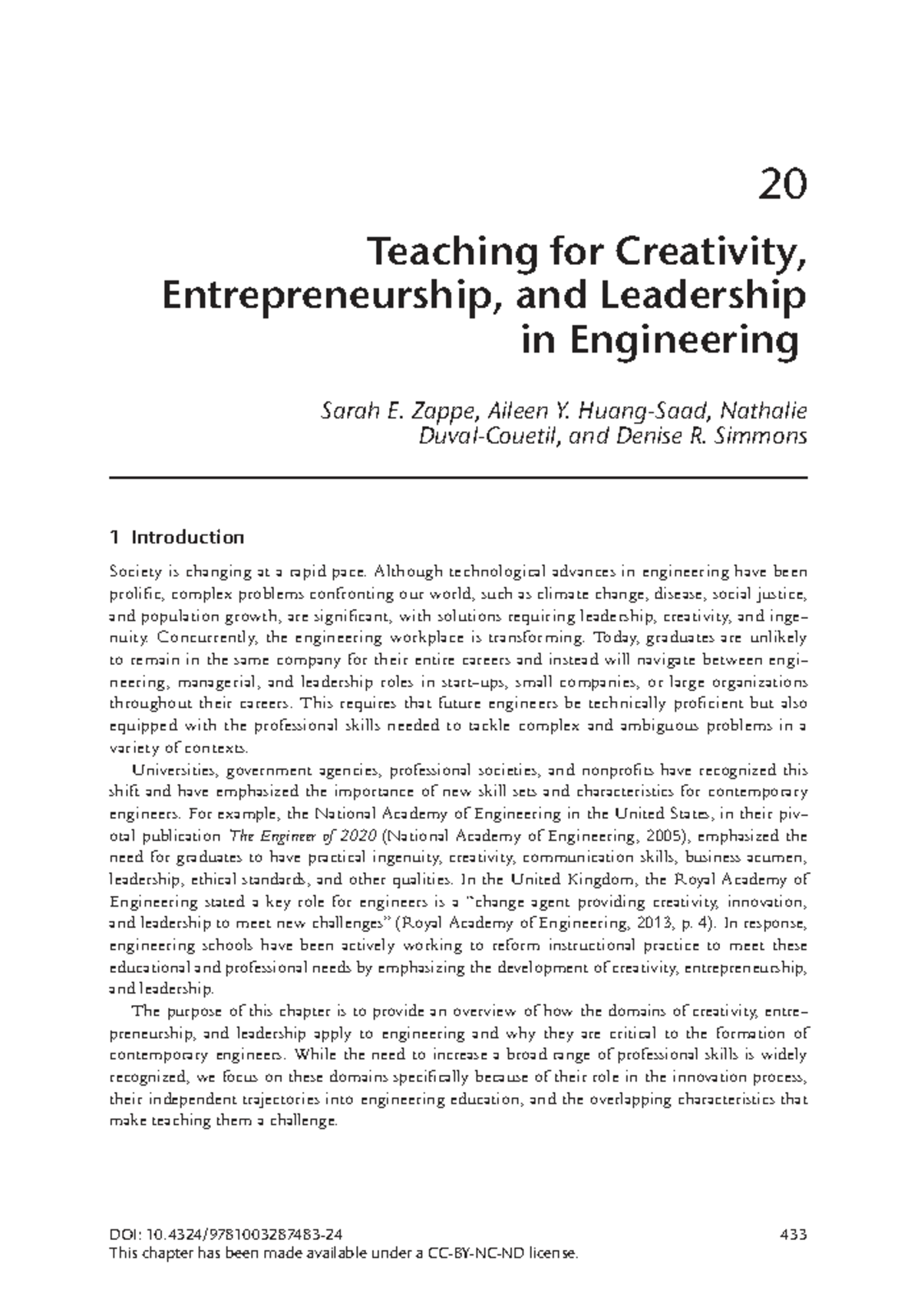 Teaching Creativity, Entrepreneurship, and Leadership in Engineering ...