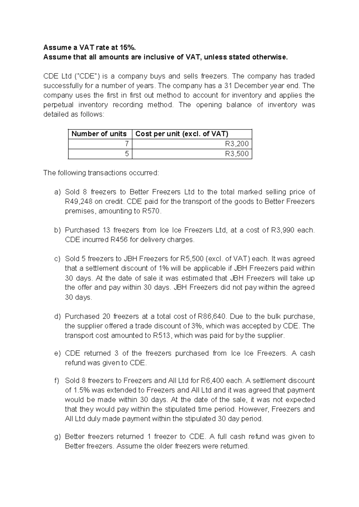Class Example TT2 Q: VAT Accounting for CDE Ltd's Freezer Transactions ...