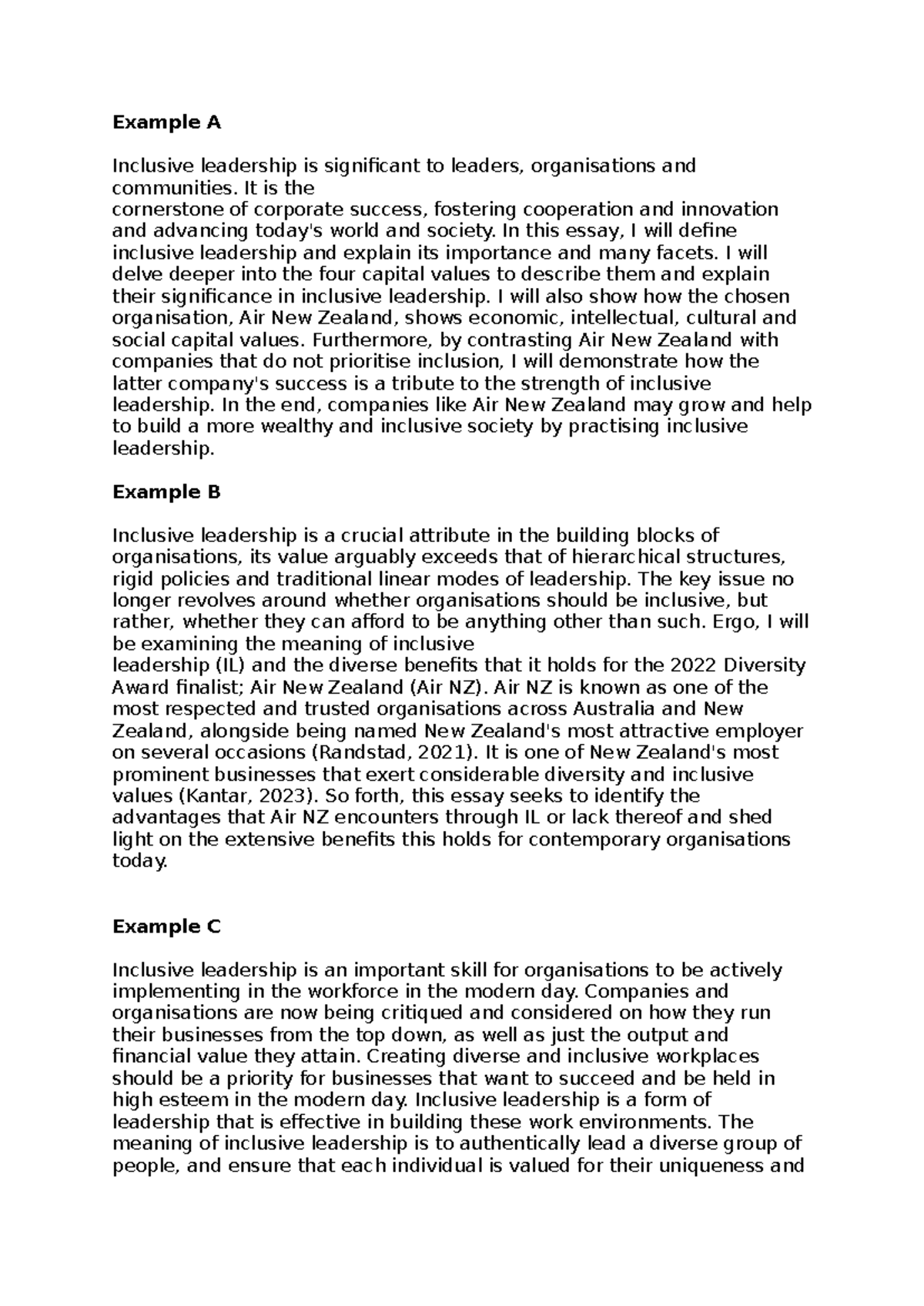 COMMS 214 A1 - Opening paragraph examples - Example A Inclusive ...