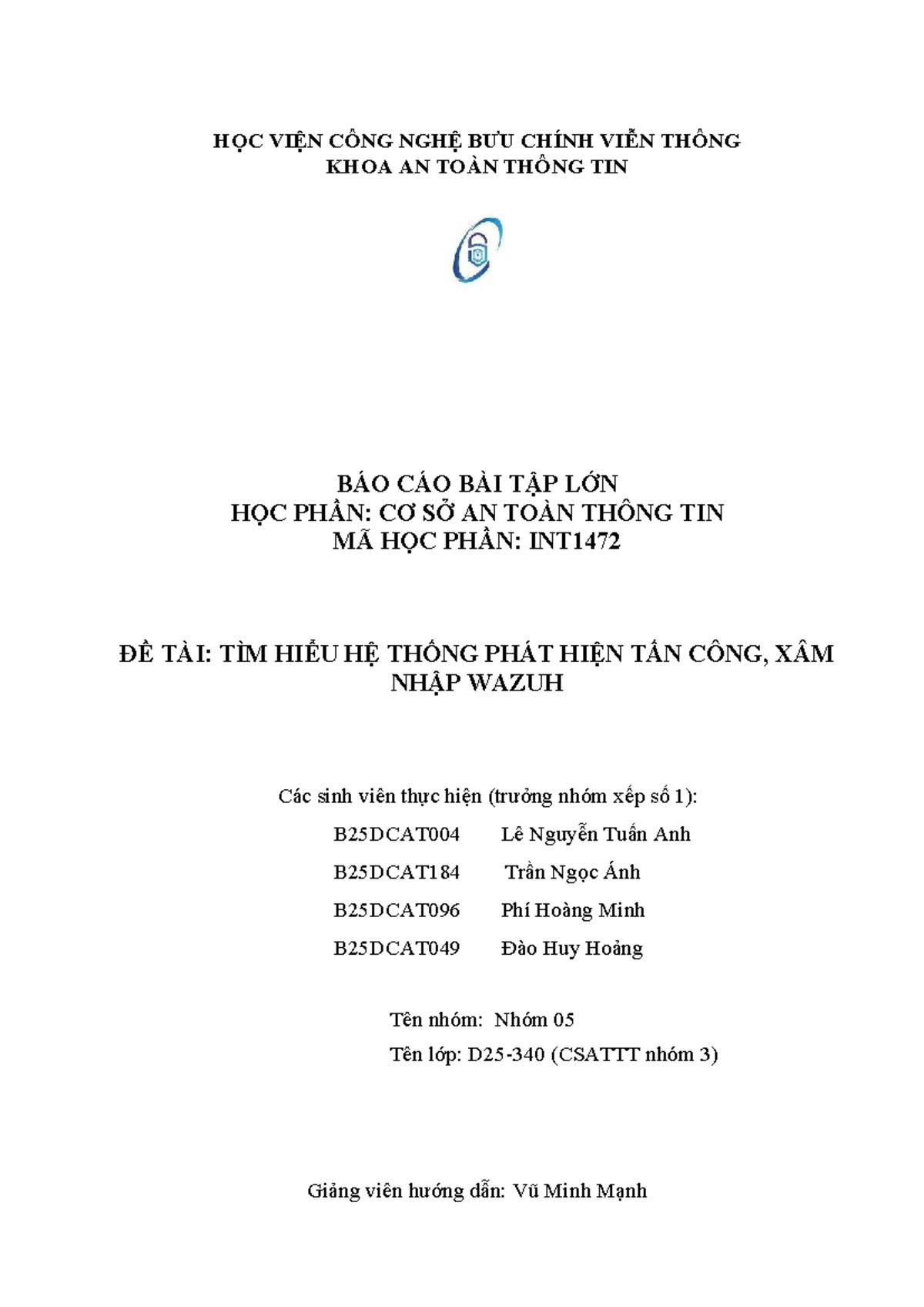 Báo cáo Bài Tập Lớn INT1472: Hệ Thống Phát Hiện Tấn Công Wazuh - Document Preview