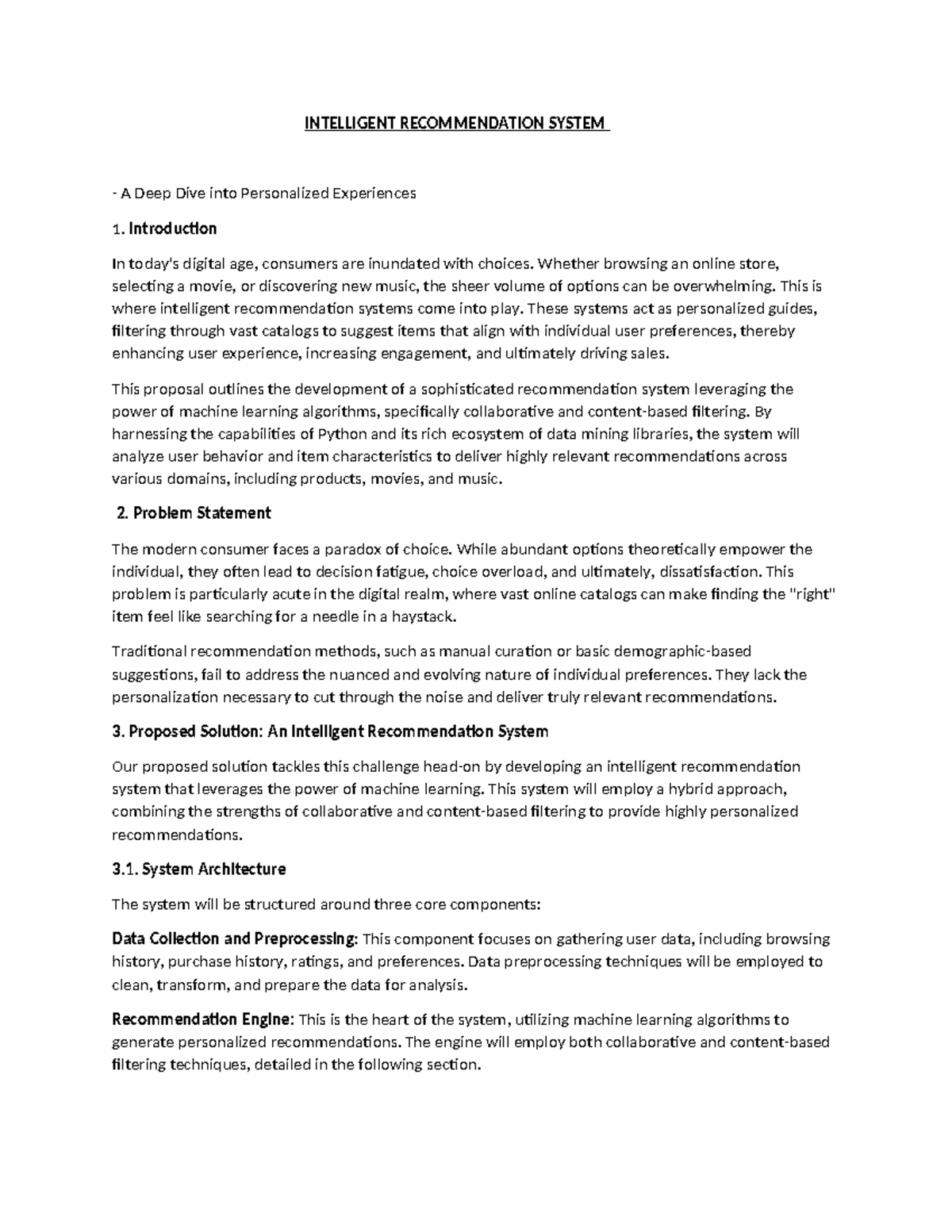 Concept Proposal FOR Intelligent Recommendation System - INTELLIGENT ...