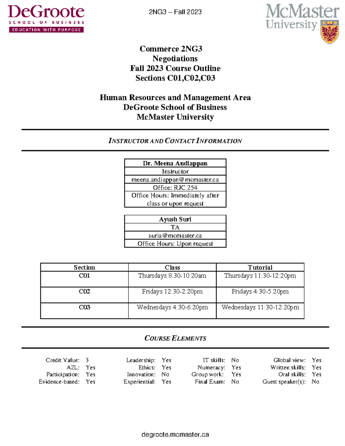 Course outline Fall 2023 - Commerce 2NG 3 Negotiations Fall 2023 Course ...