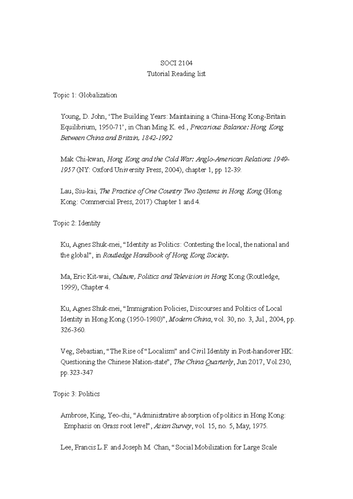 Tutorial paper 2025 - reading requirements - SOCI 2104 Tutorial Reading ...