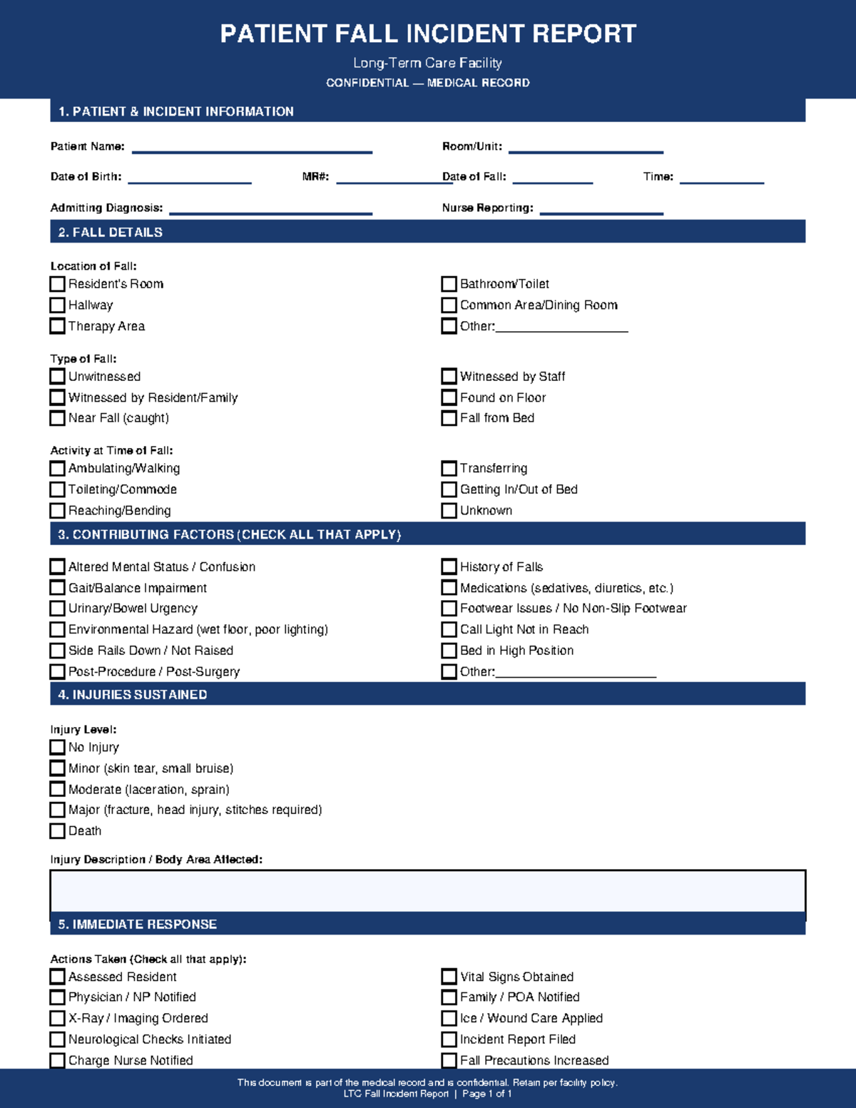 LTC Patient Fall Incident Report: Confidential Medical Record - Studocu