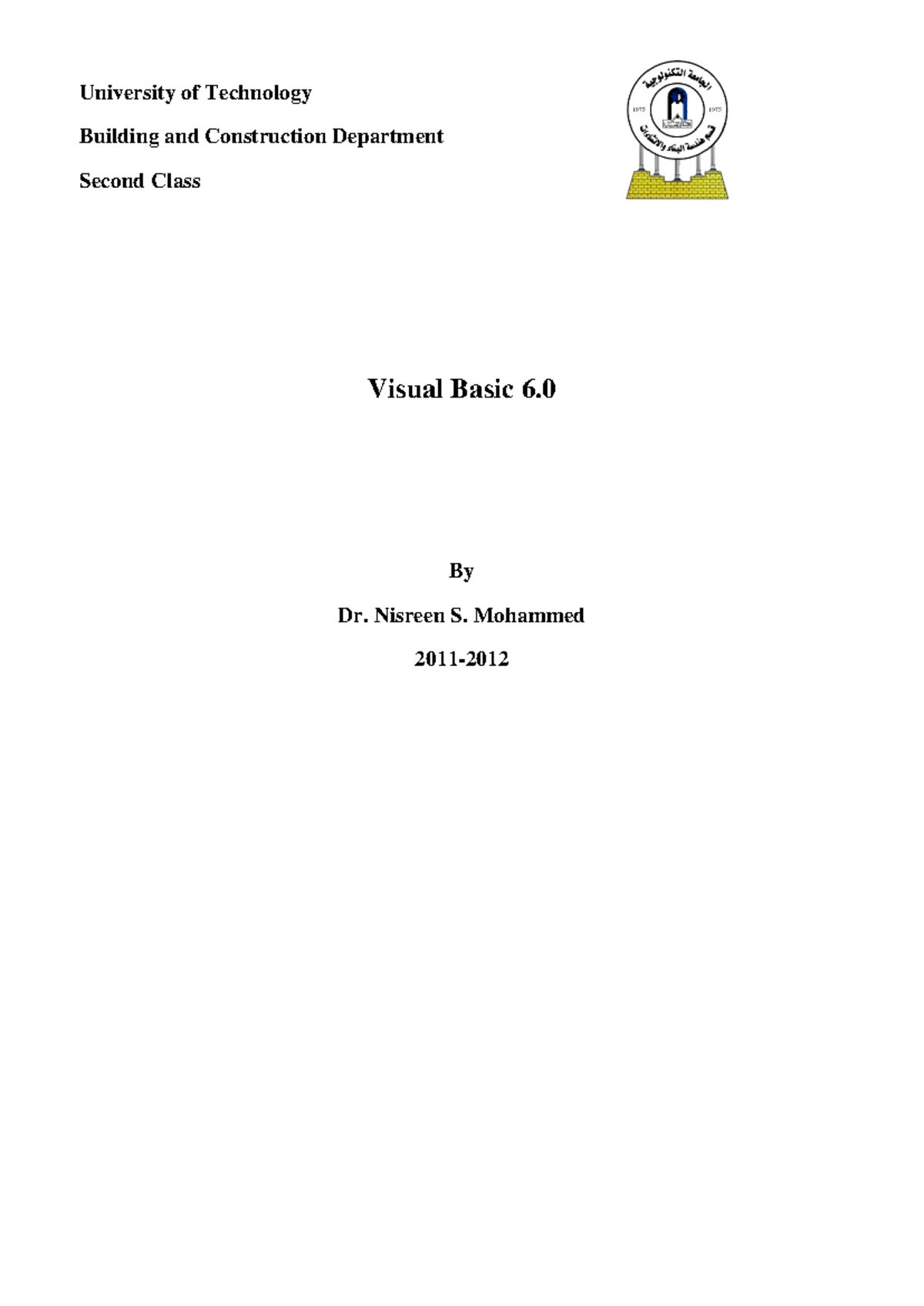Visual Basic 6 - Lecture Notes for Building Applications (Course Code ...