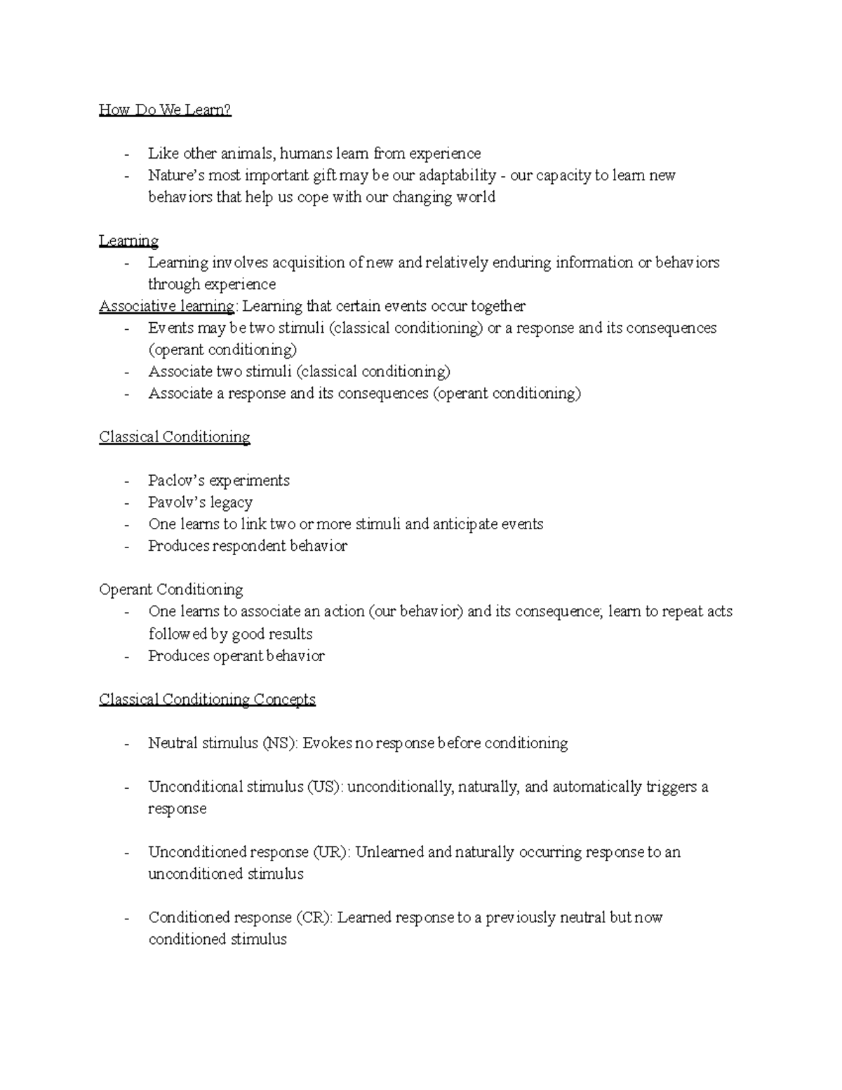 Psychology 101: Operant Conditioning and Learning Principles Notes ...