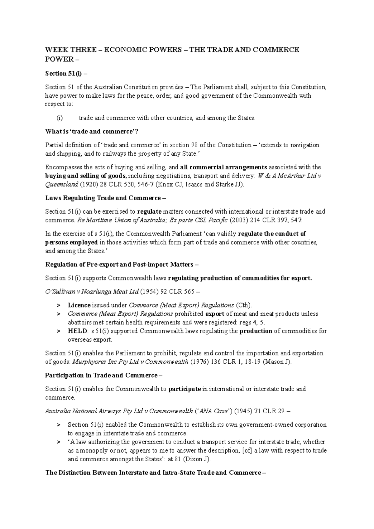 Trade and Commerce Power: Section 51(i) Explained - Studocu