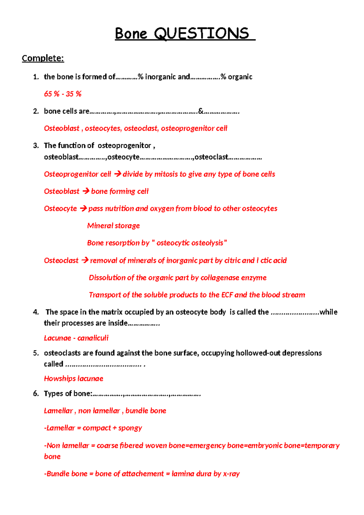 Bone Questions MCQ: Comprehensive Study Guide for Anatomy 101 - Studocu