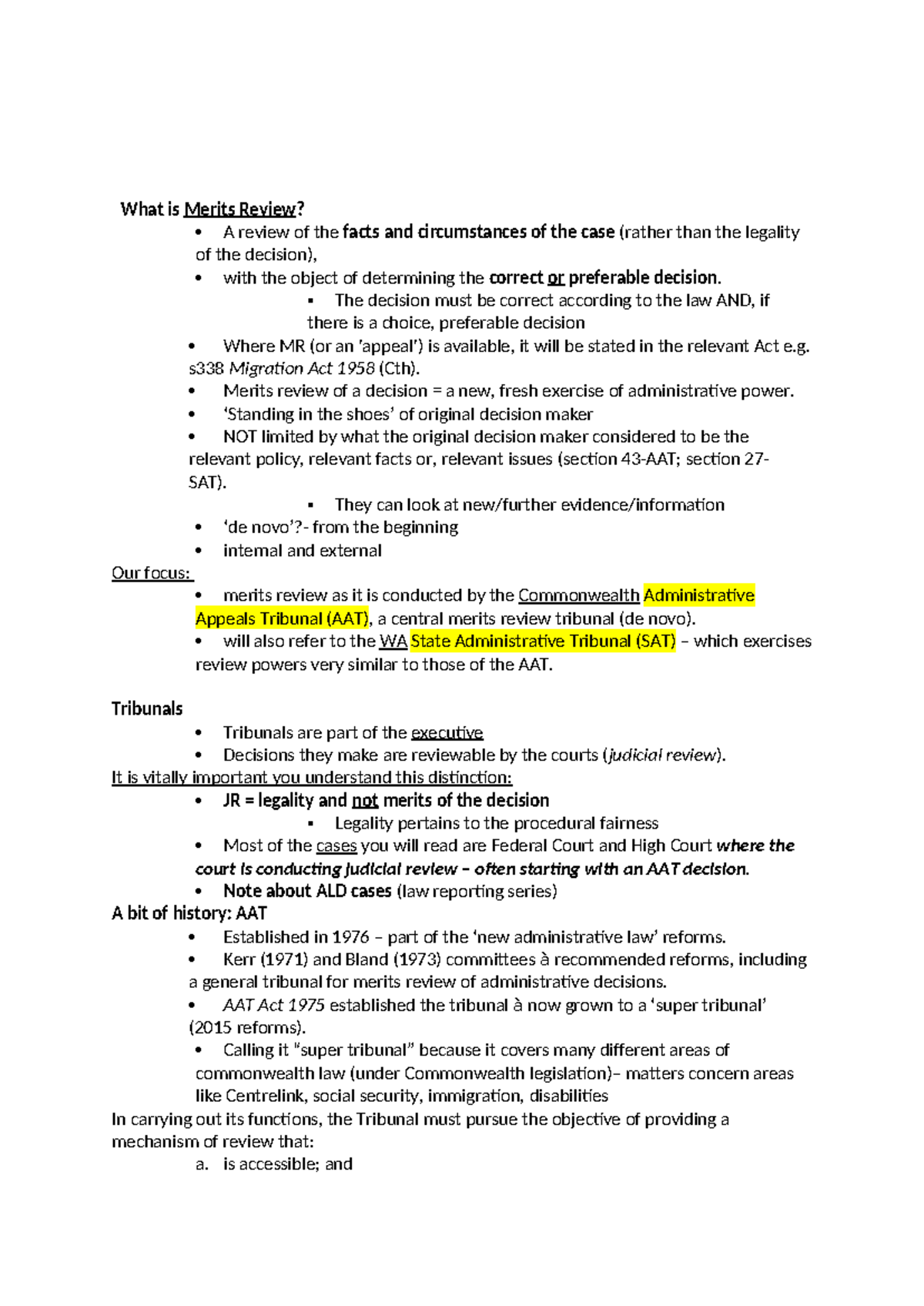 LLB358 Final Exam Notes on Merits Review and the AAT Process - Studocu