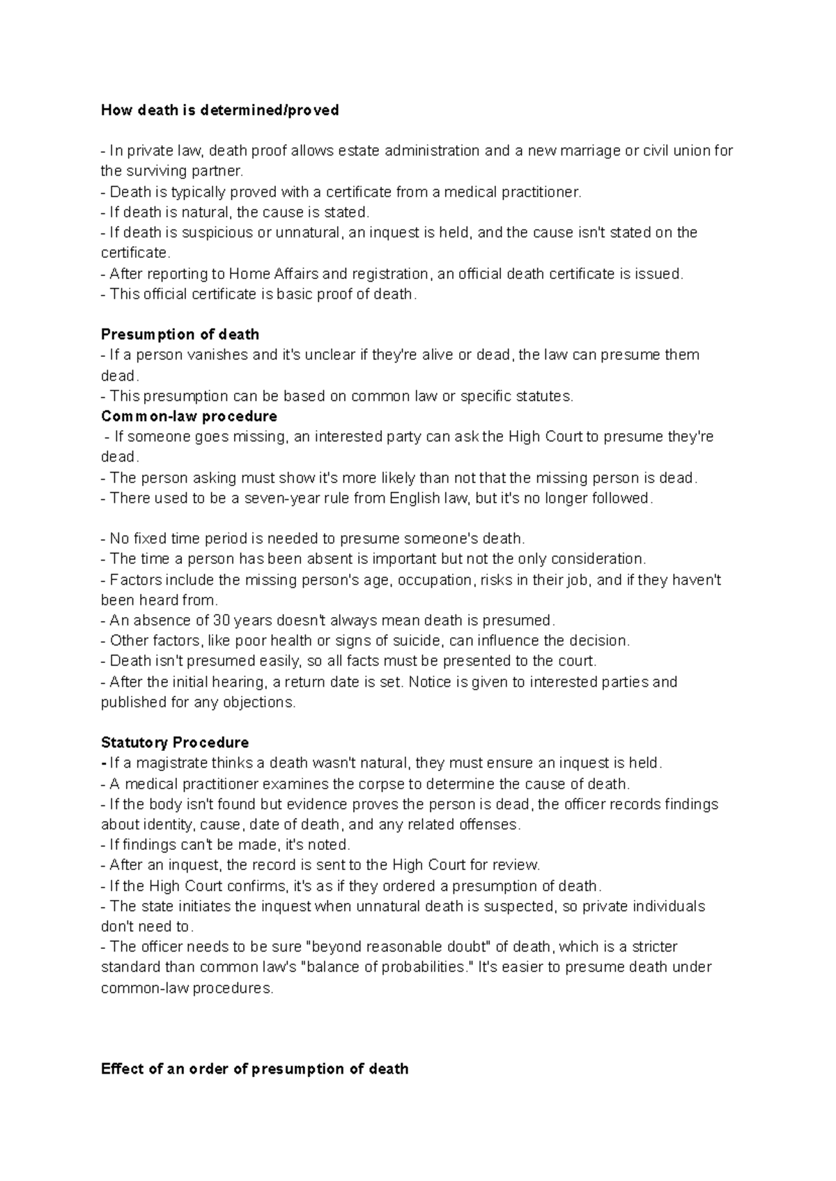 PVL CH5 - Summary Law of Persons - How death is determined/proved In ...