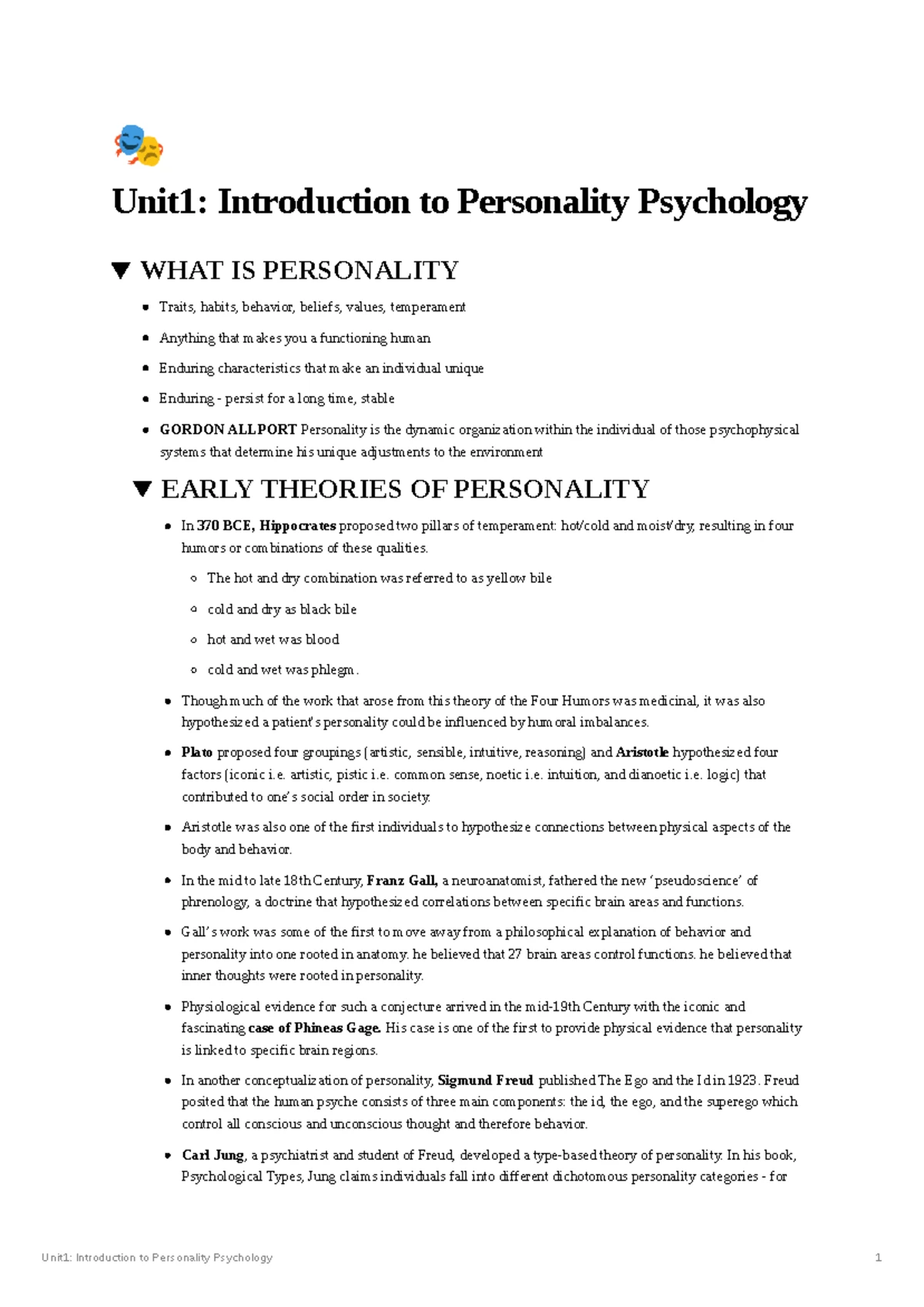 Theories of Personality: Unit 2 Overview and Key Concepts - Studocu