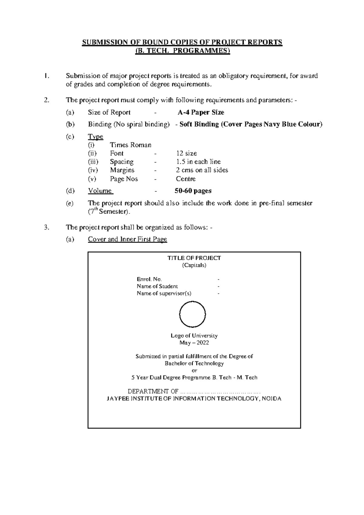 Project Report Format and procedure of submission - TITLE OF PROJECT ...