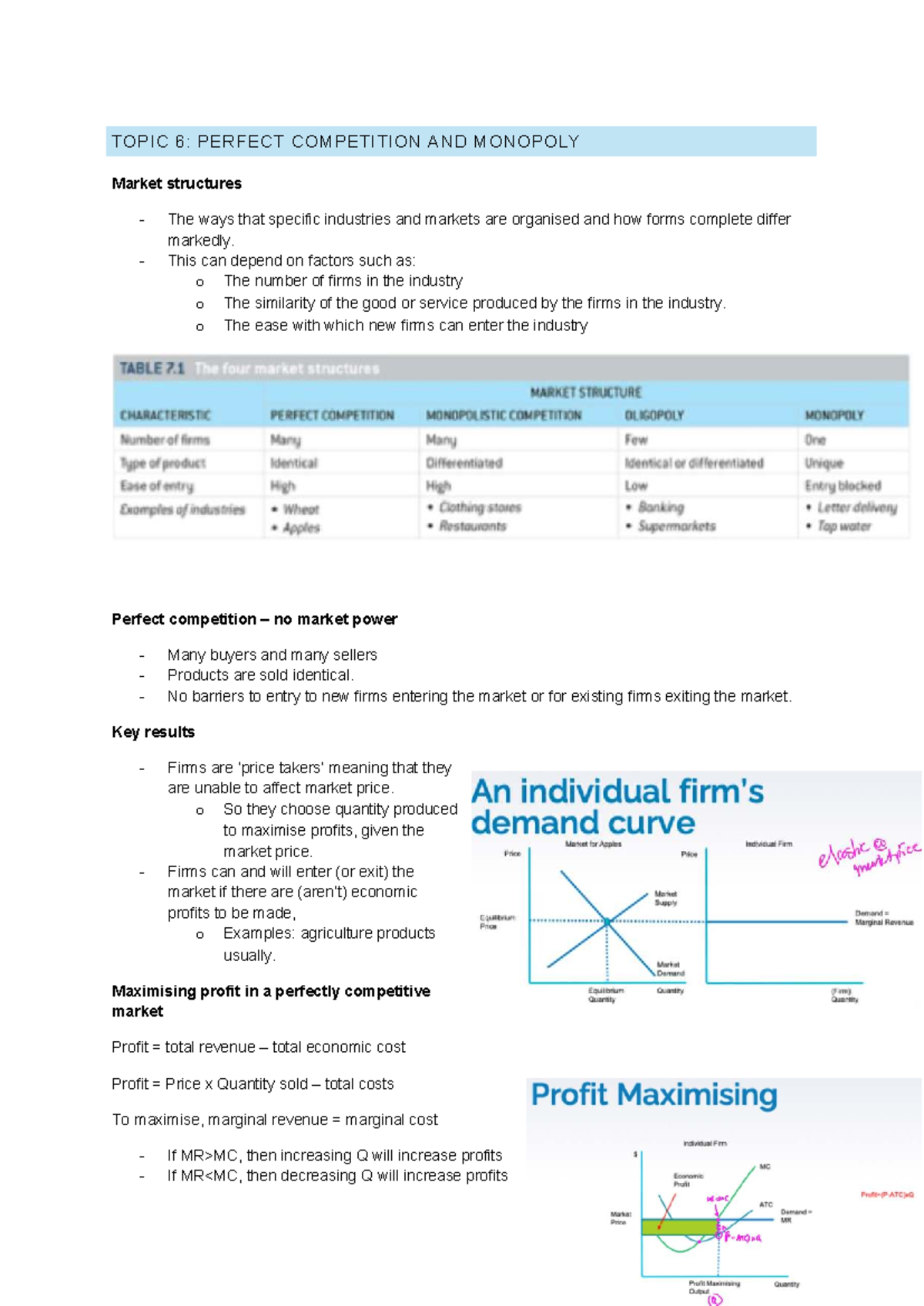 Topic 6: Perfect Competition & Monopoly - Lecture Notes Wk 6 - Studocu