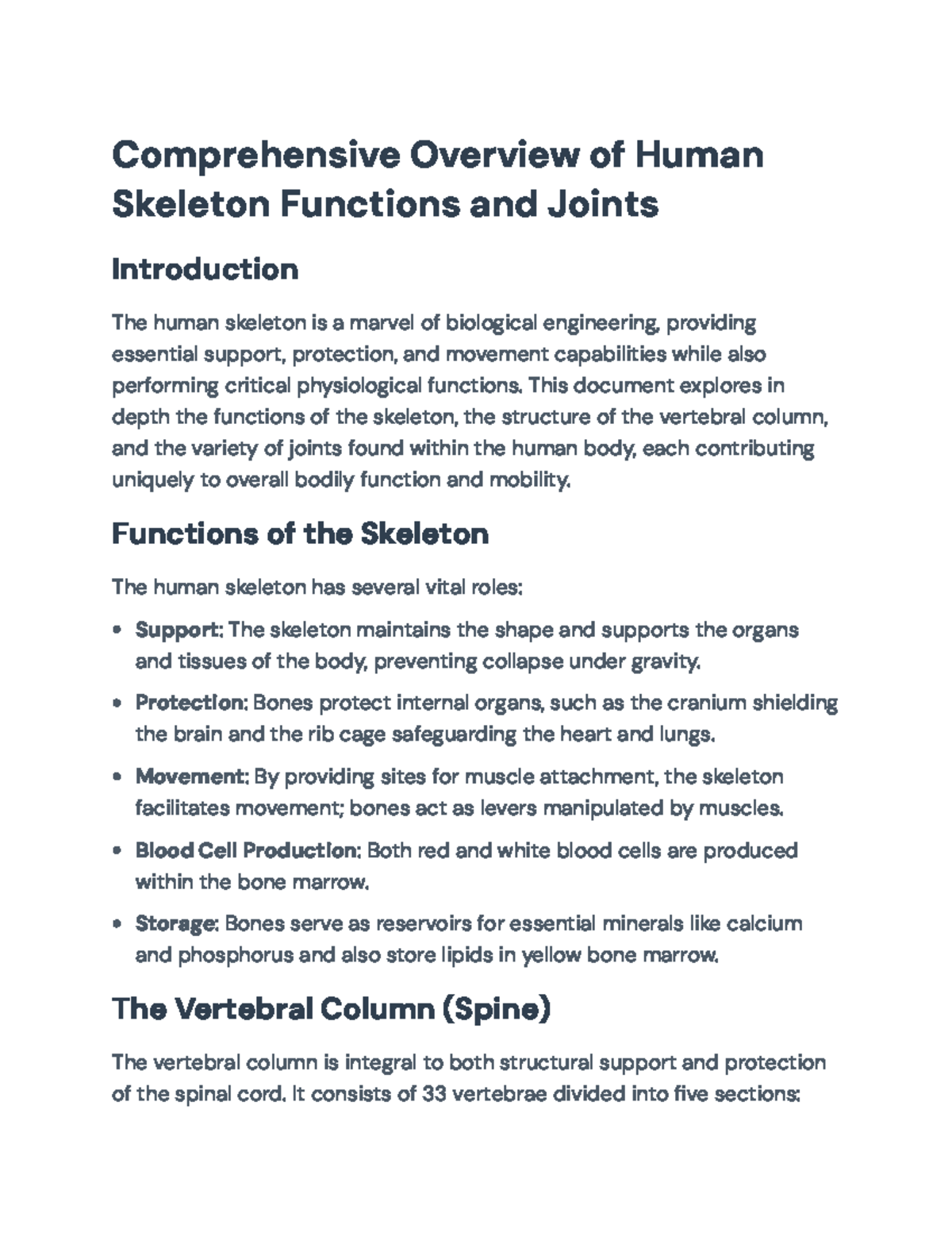 Human Skeleton Functions and Joints Overview for Anatomy Course ...
