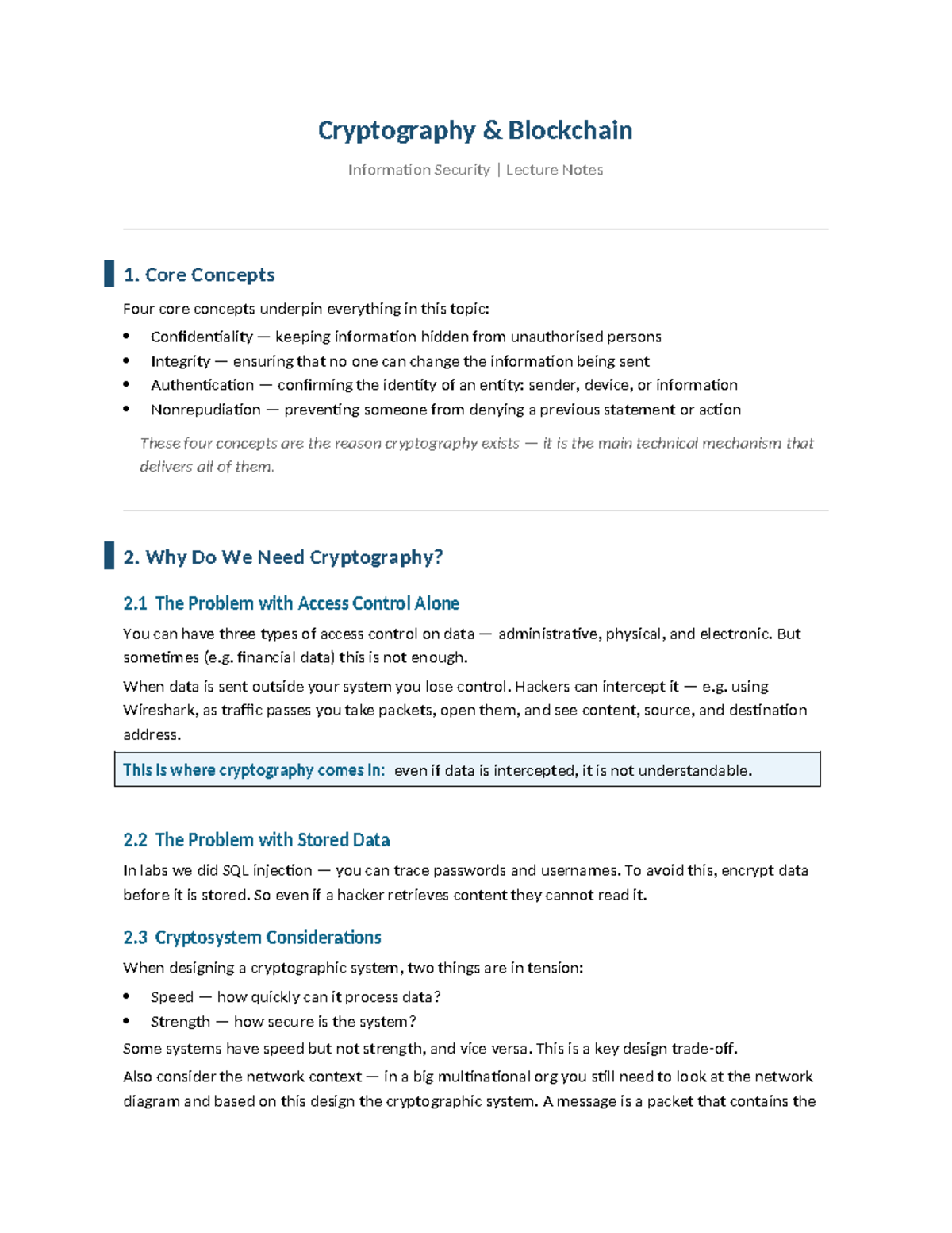 Cryptography & Blockchain Info Sec Lecture Notes (CS101) - Studocu