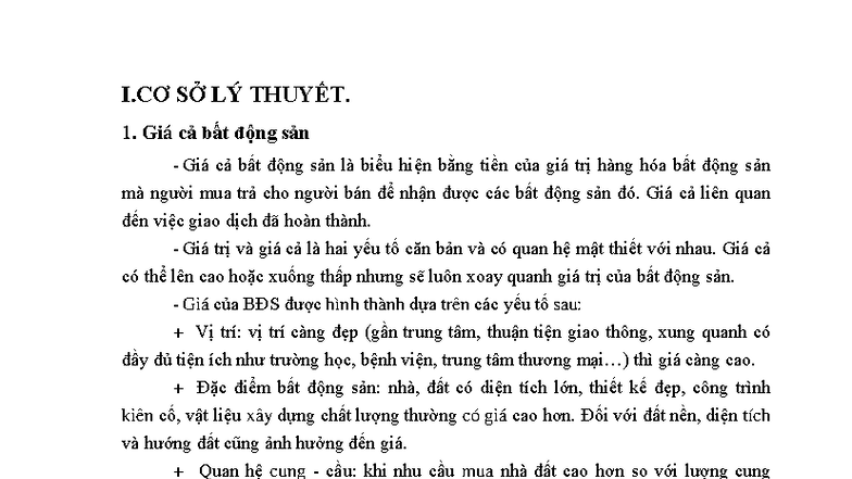 I. CƠ SỞ LÝ THUYẾT VỀ GIÁ BẤT ĐỘNG SẢN VÀ CÁC YẾU TỐ SINH LỢI - Document Preview