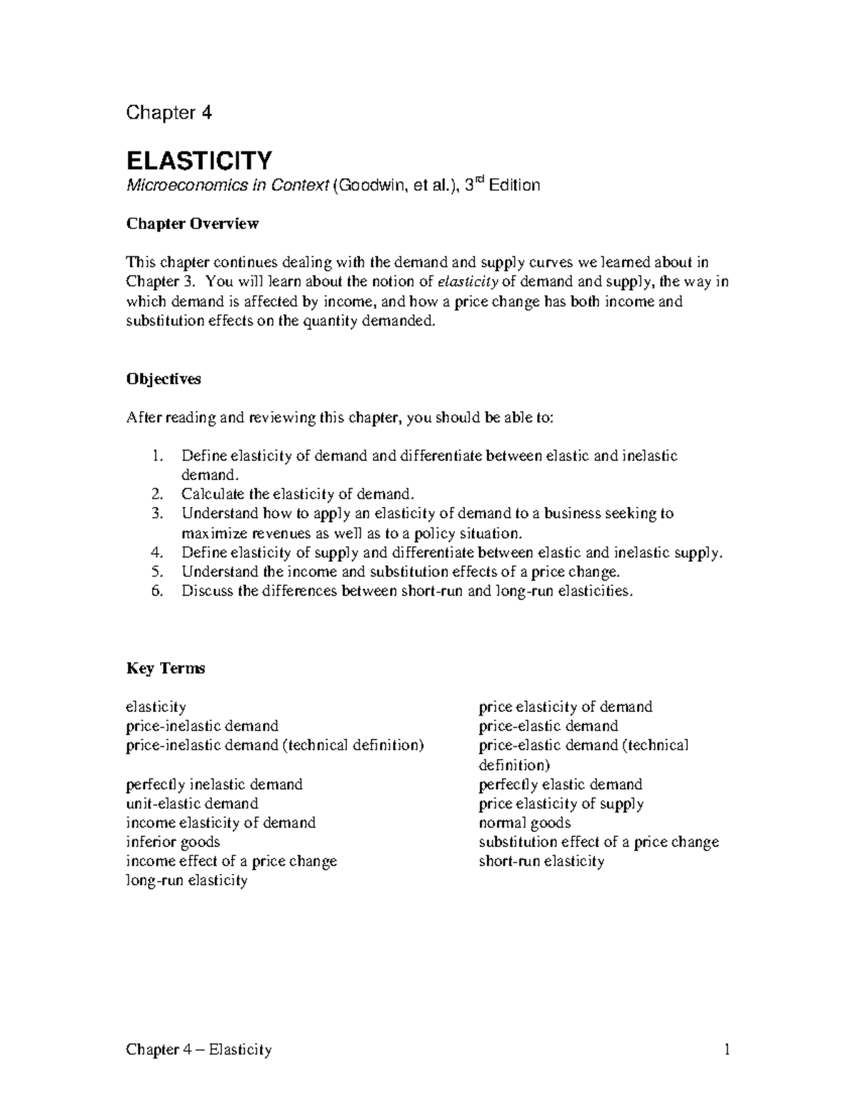 ECON 1401 - Chapter 4 Review - Chapter 4 ELASTICITY Microeconomics in ...