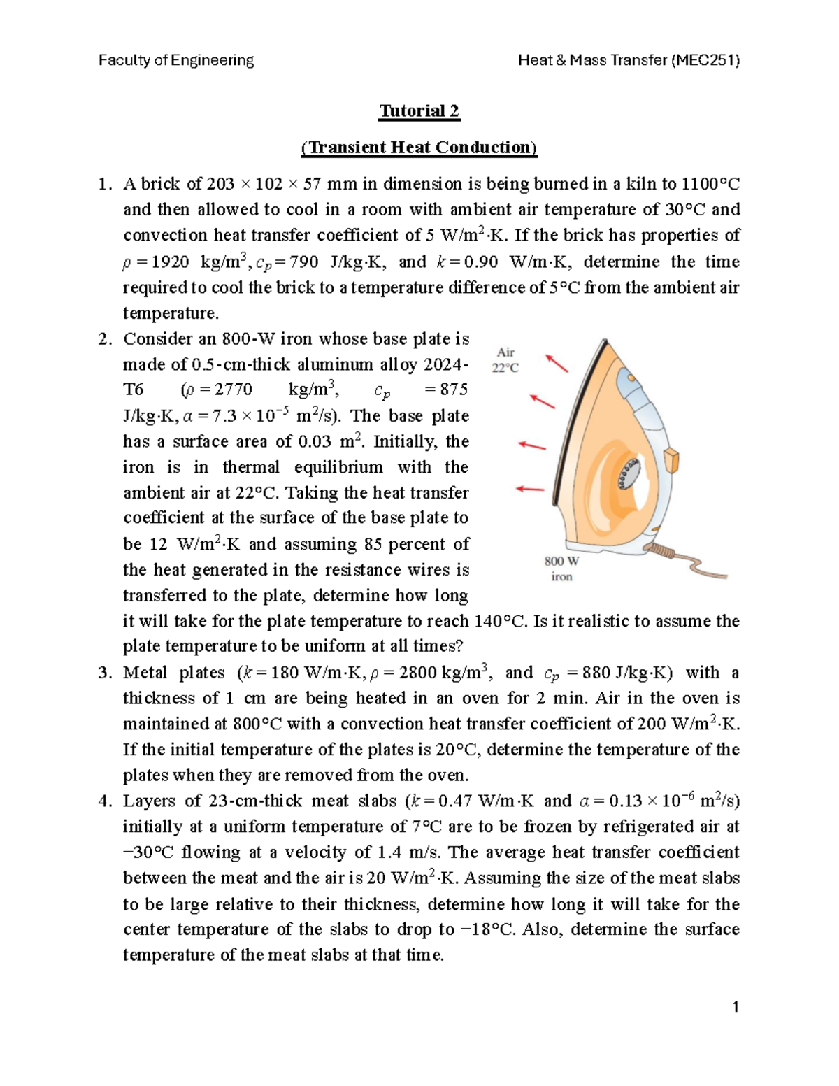 Tutorial 2 - Transient Heat Conduction Solutions (ENGR 101) - Studocu