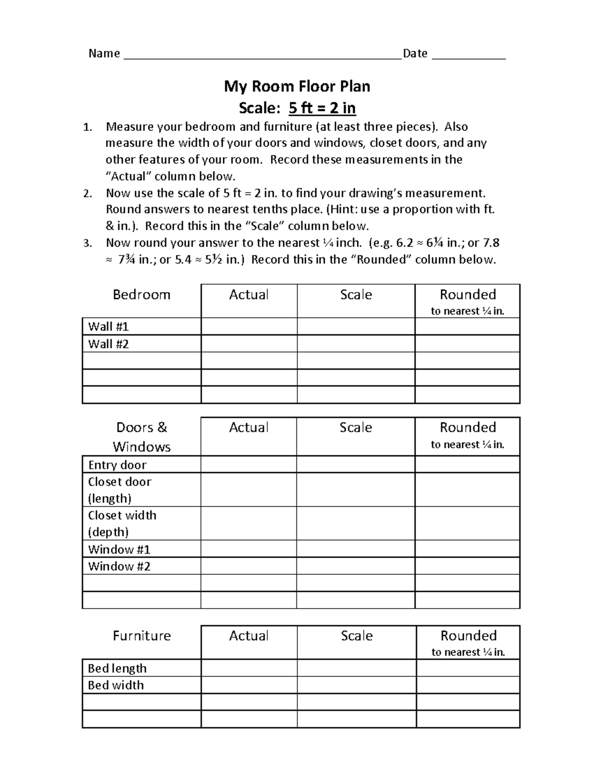 Floor Plan Activity - SAFAS: Measuring & Drawing Your Room Layout - Studocu