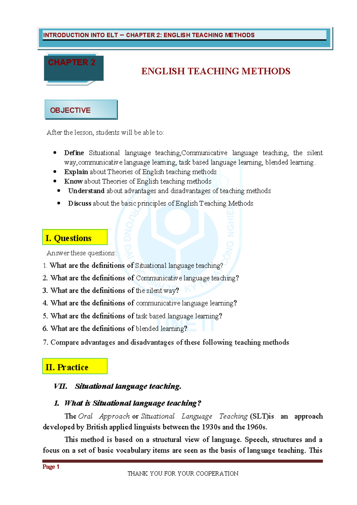 ELT - Chapter 2B - S - nothing - ENGLISH TEACHING METHODS After the ...