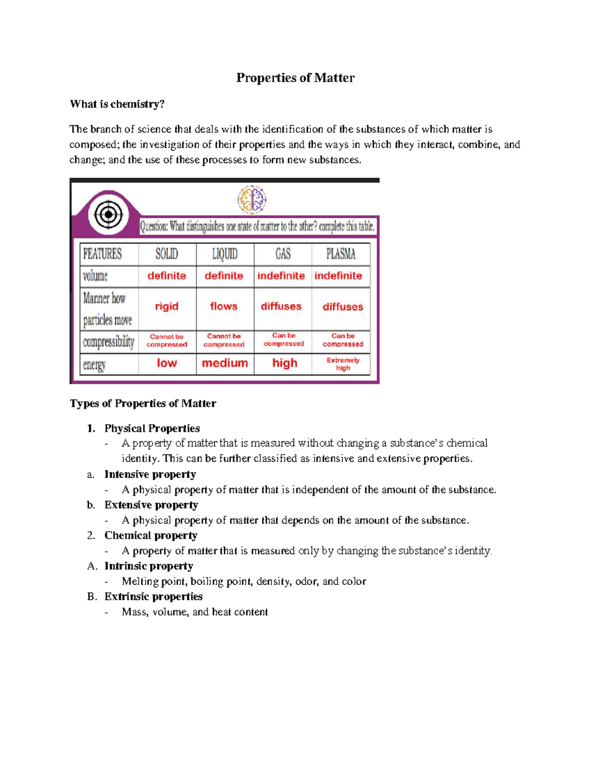 Chemistry 101: Properties of Matter Overview and Key Concepts - Studocu