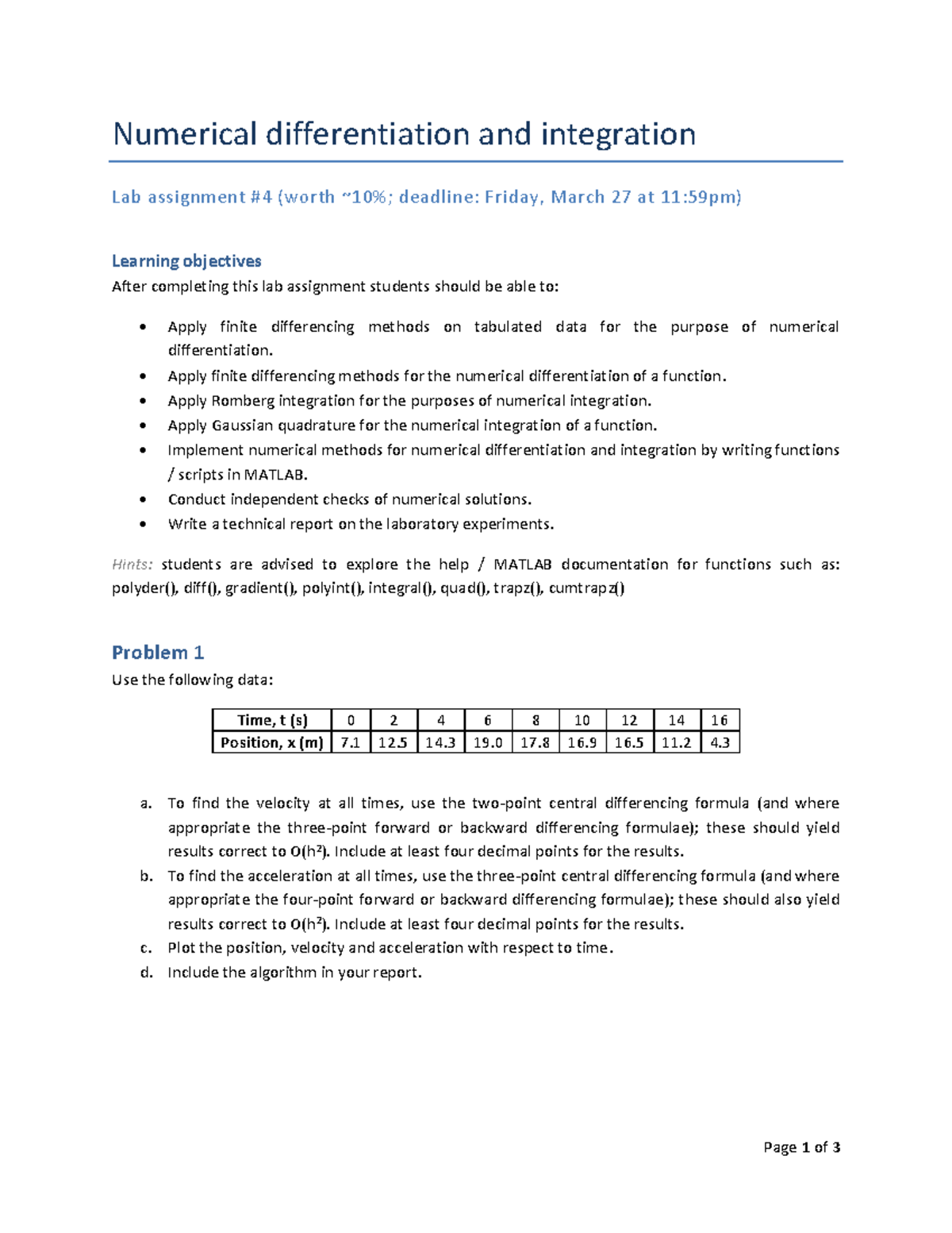 Lab4 - Numerical Differentiation & Integration Techniques - Studocu