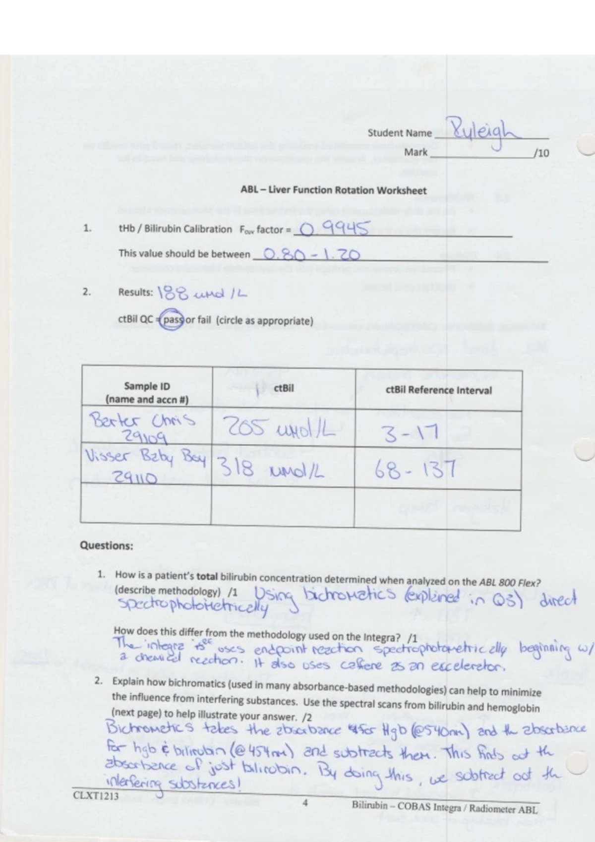 Lab #2 - Clinical Chemistry and urinalysis completed lab worksheets ...